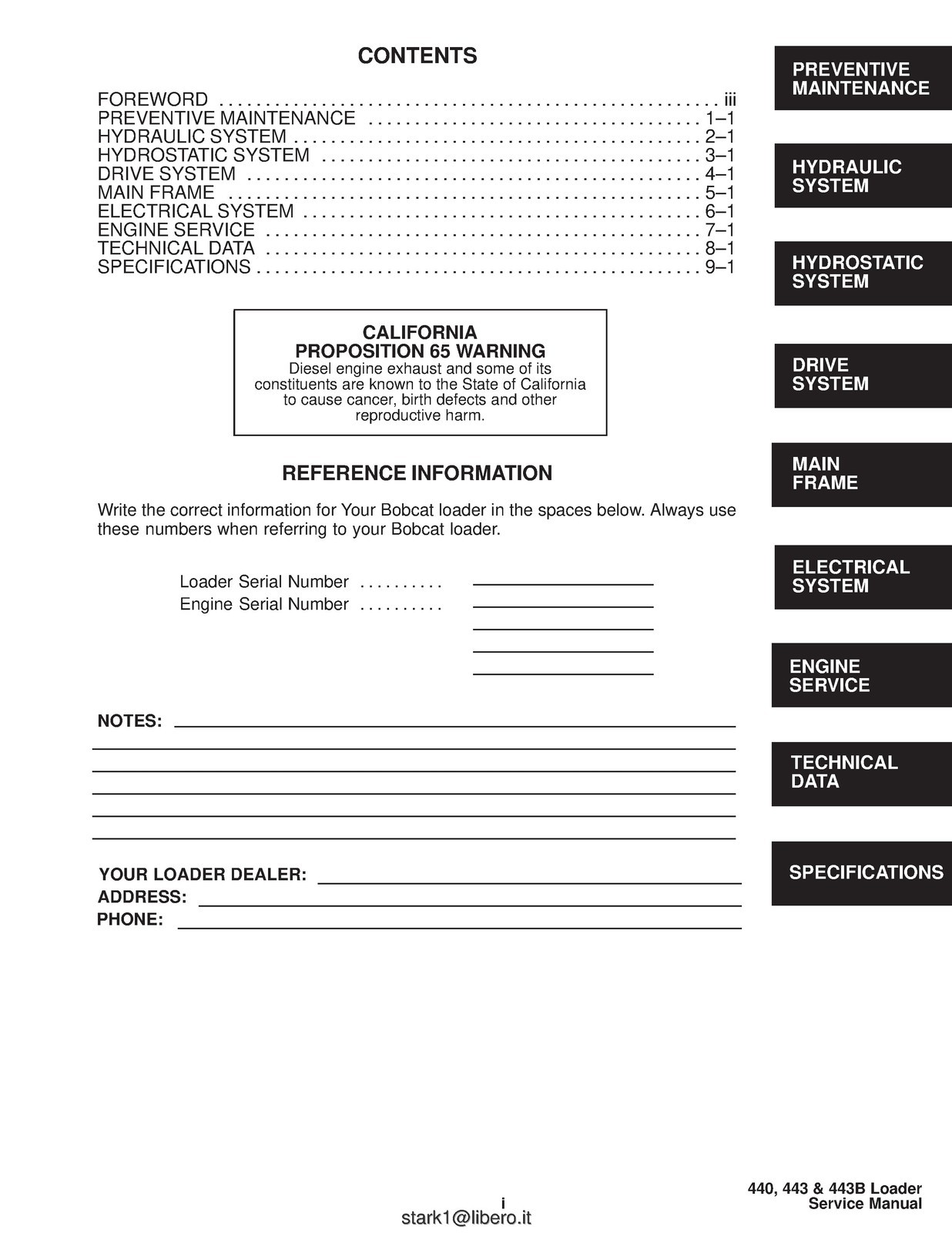 BOBCAT 440 443 443B Skid-Steer Loader Service Manual 1995, FOLDOUTS