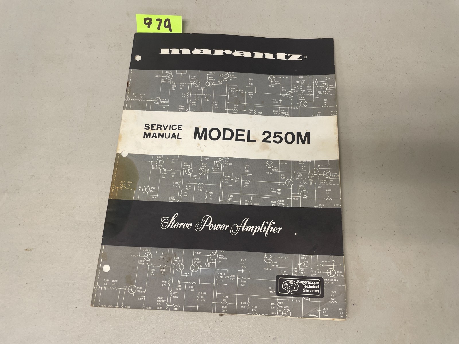 Marantz Model 250M Stereo Power Amplifier Service Manual. Vintage original.