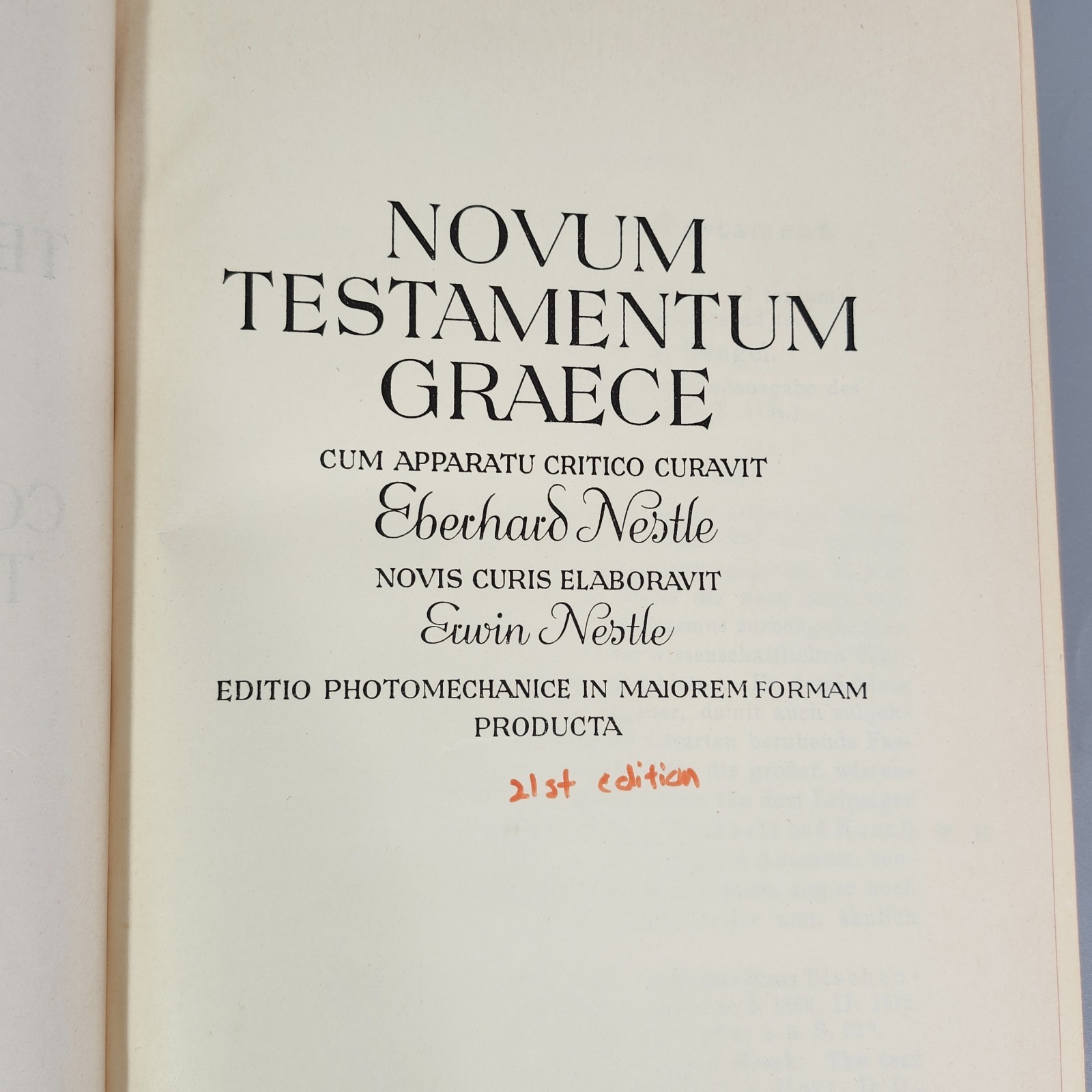 Novum Testamentum Graece New Testament Concordance in Greek 1953 Eberhard Nestle