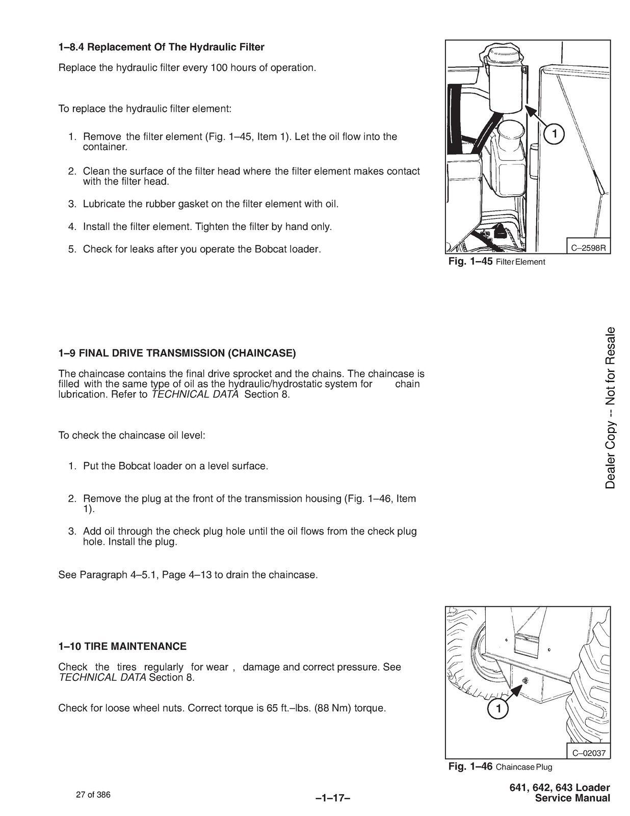 BOBCAT 641 642 643 H Series Skid Steer Loader Service Manual 1996, FOLDOUTS