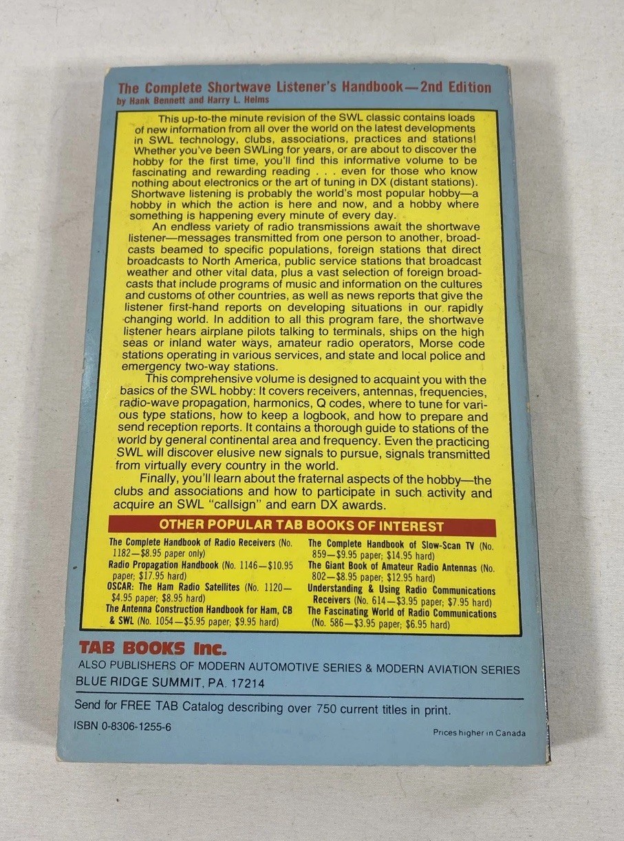 Complete Shortwave Listener’s Handbook ~ 2nd Ed. 1980 ~ TAB 1255 PB ~ H Bennett