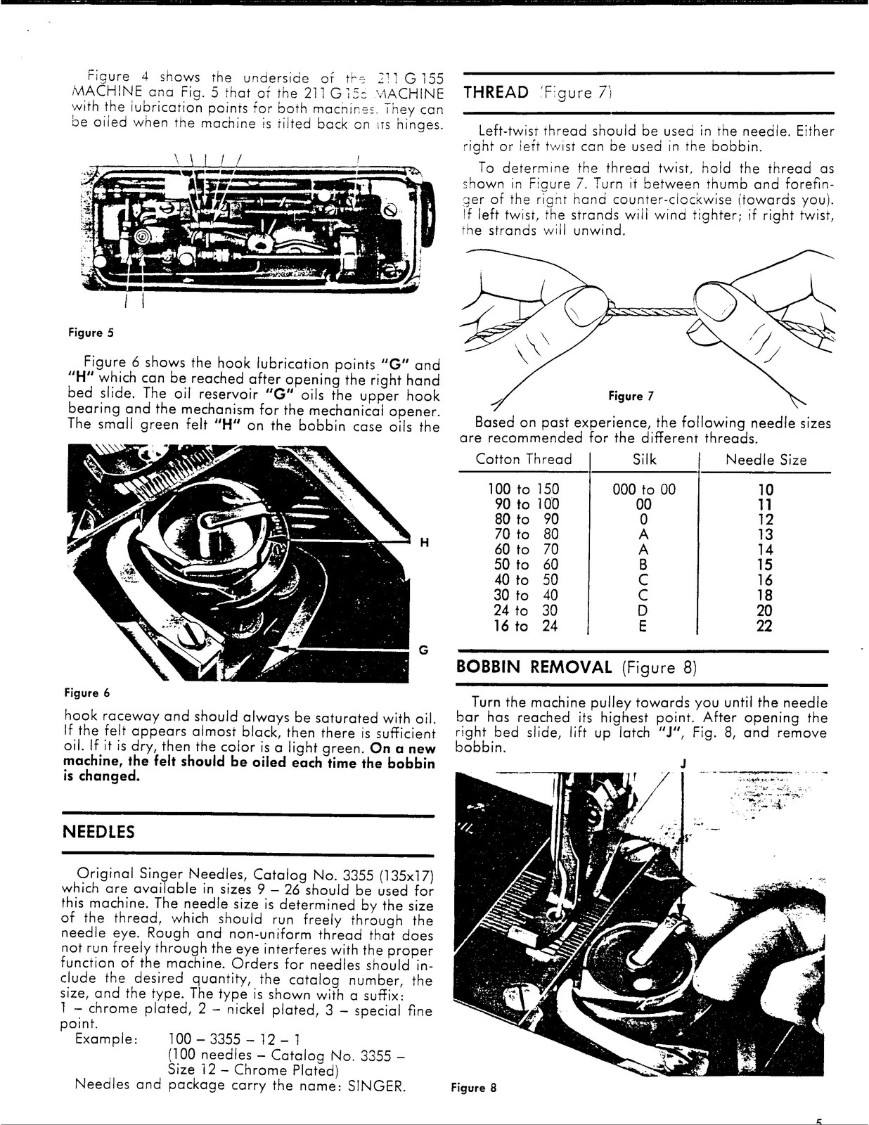 SINGER 211G155 211G156 Sewing Machine Service Manual – WIRE BOUND – TOUGH COVERS