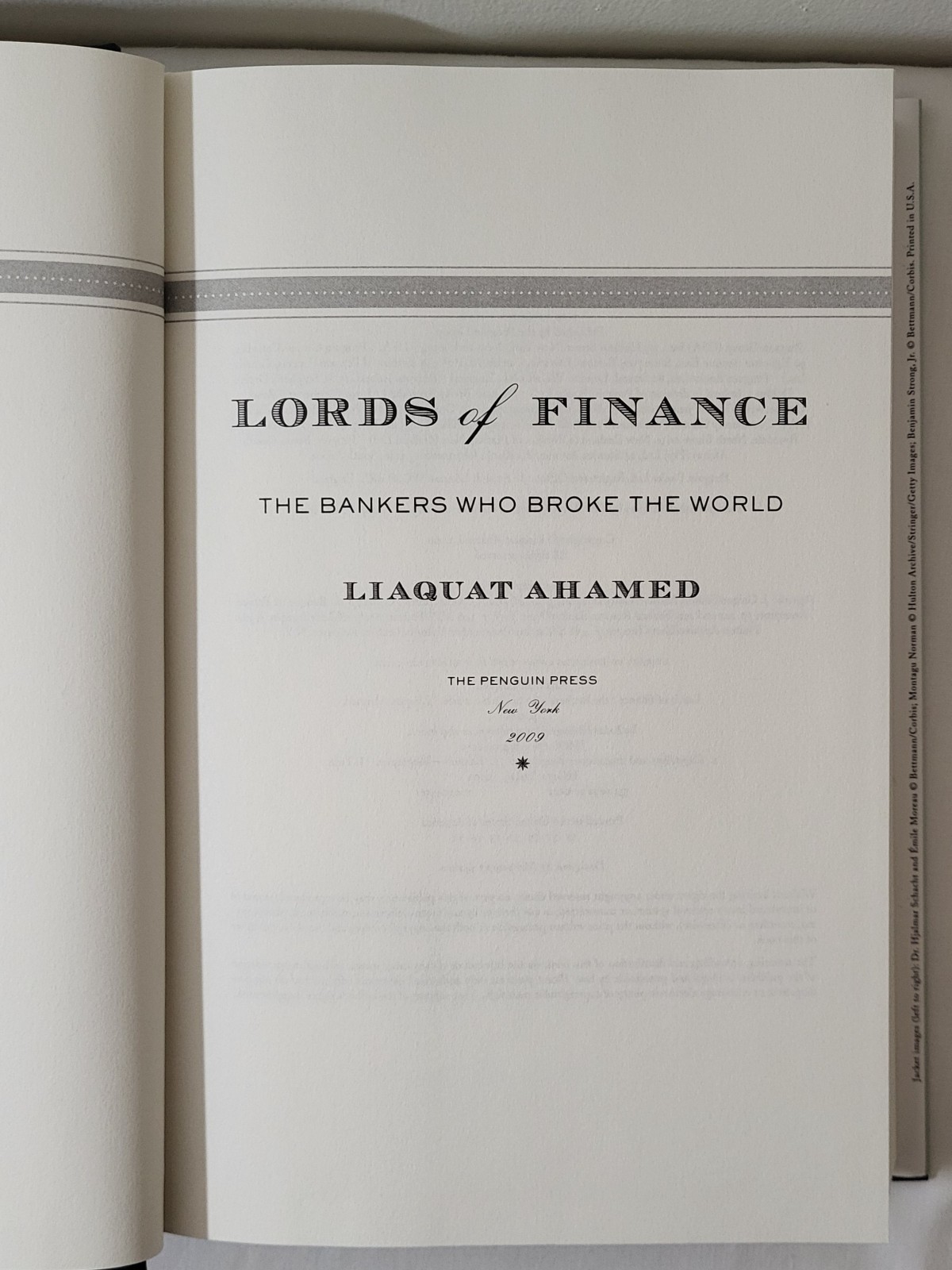 Lords of Finance The Bankers Who Broke the World Hardcover DJ The Penguin Press