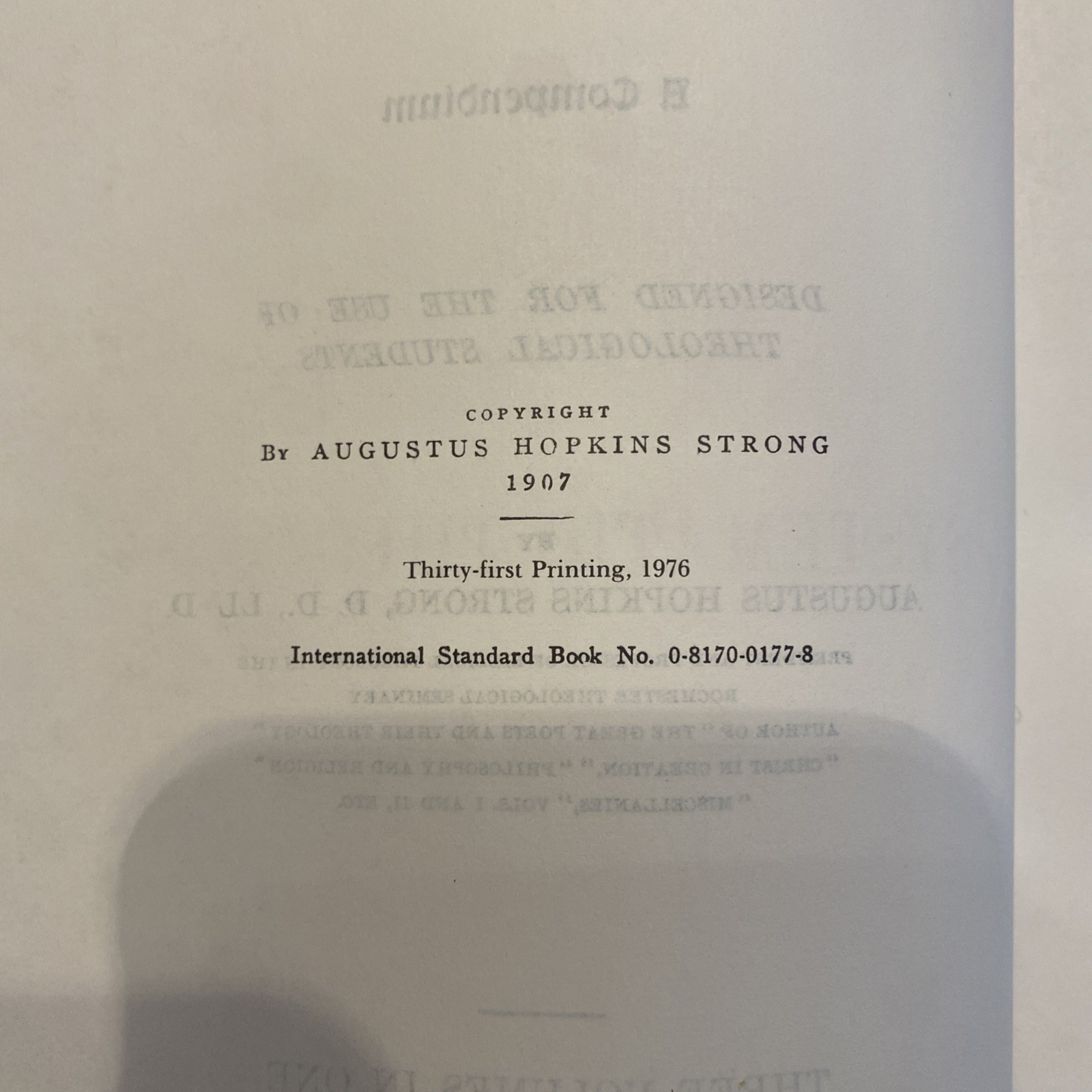 Systematic Theology by Augustus H. Strong (1976, Hardcover)