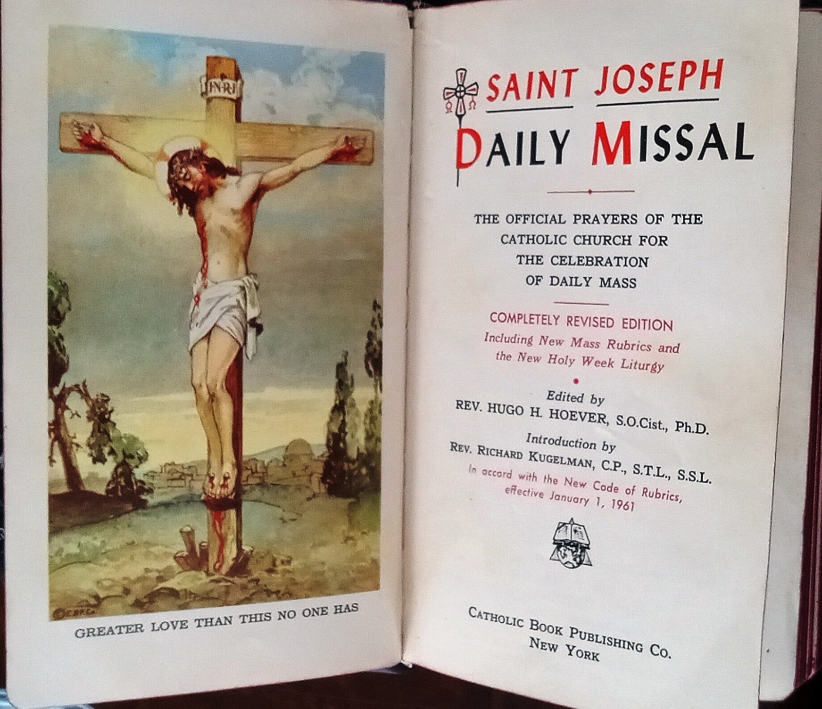 ANTIQUE CATHOLIC LATIN ENGLISH MISSAL; FINE BINDING; TLM BRIGHT GILT; CA.. 1961