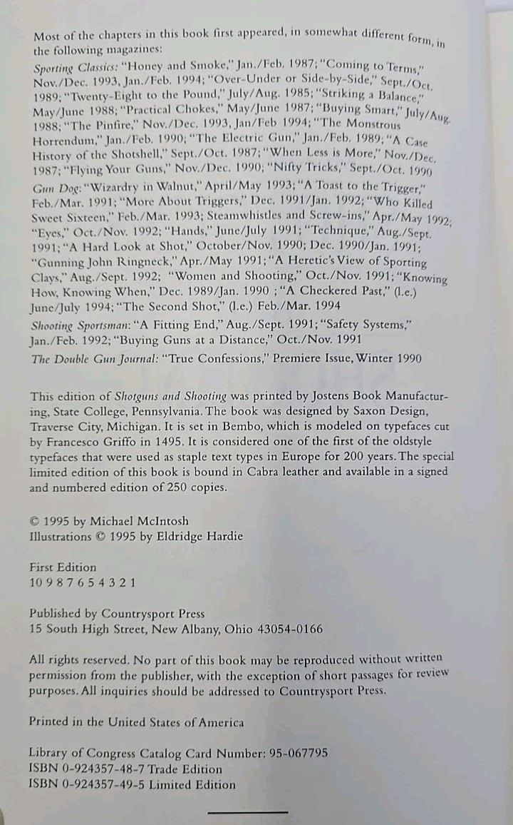 Shotguns and Shooting by Michael McIntosh 1995 CountrySport Press SIGNED
