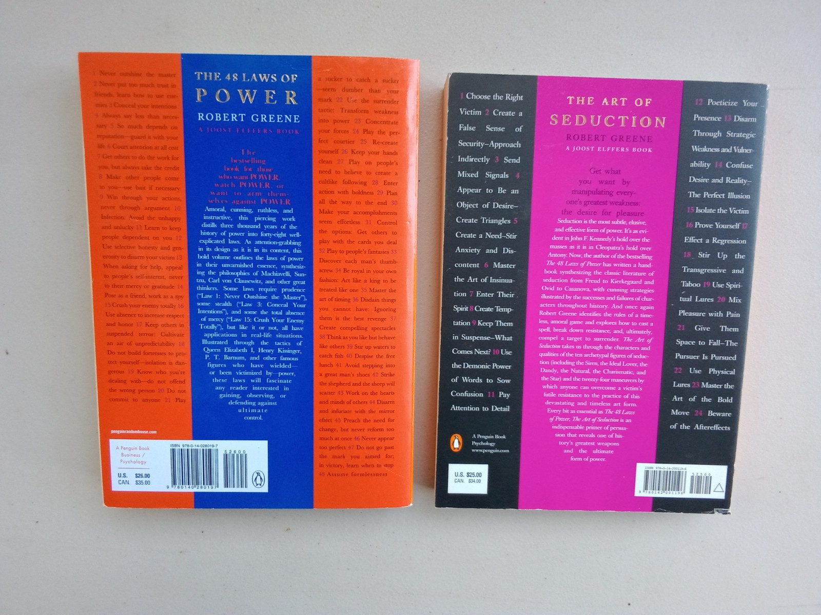 48 Laws of Power+Art of Seduction Books by Robert Greene (Penguin Books)