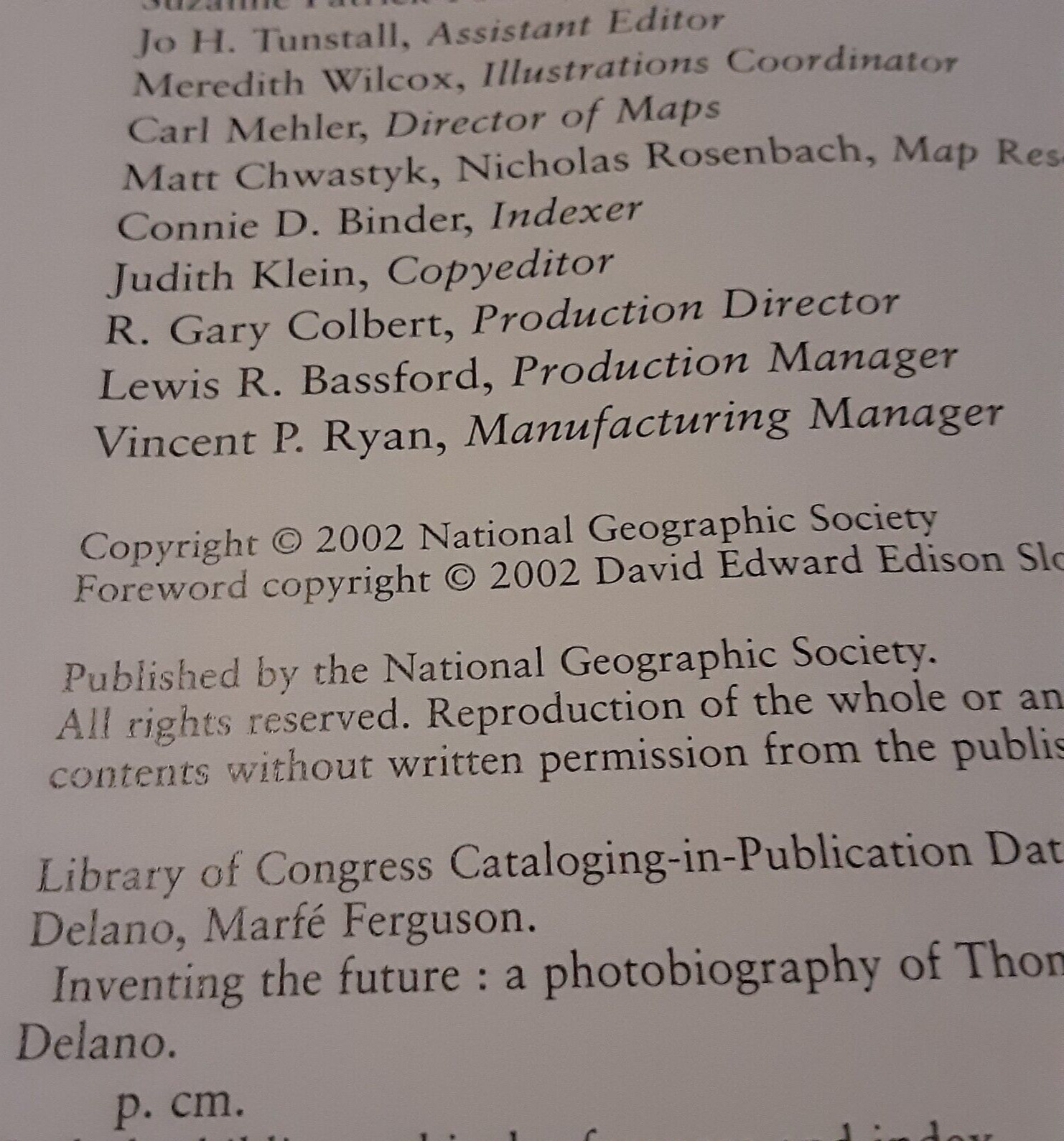 Inventing the Future by Marfe Delano HC 2002 Thomas Edison Photobiograpy Nat Geo