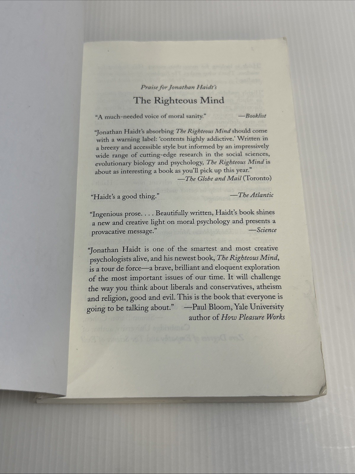 Righteous Mind Why Good People Are Divided by Politics Religion by J. Haidt PB