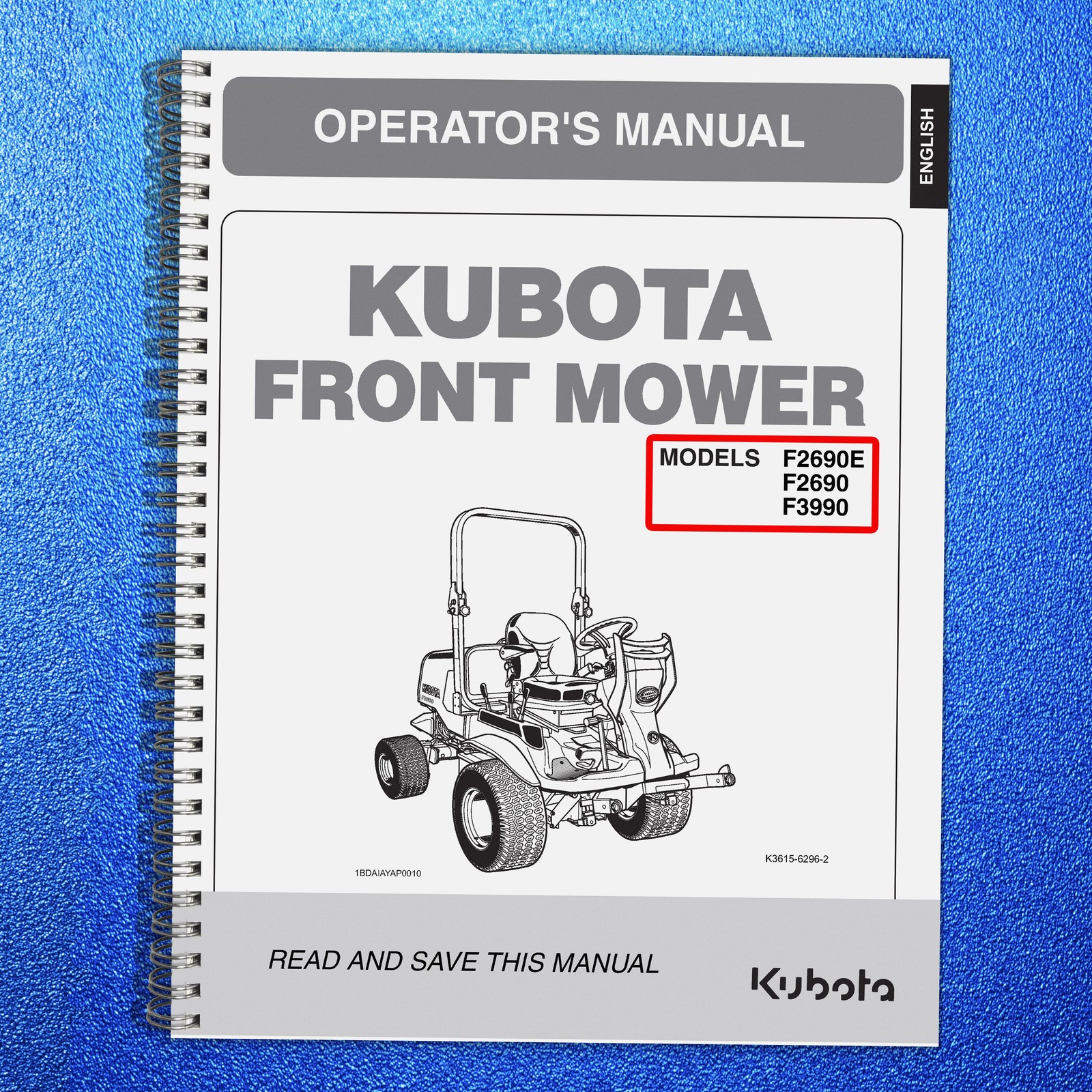 KUBOTA F2690E F2690 F3990 Mower Operators Manual BOUND, TOUGH COVERING