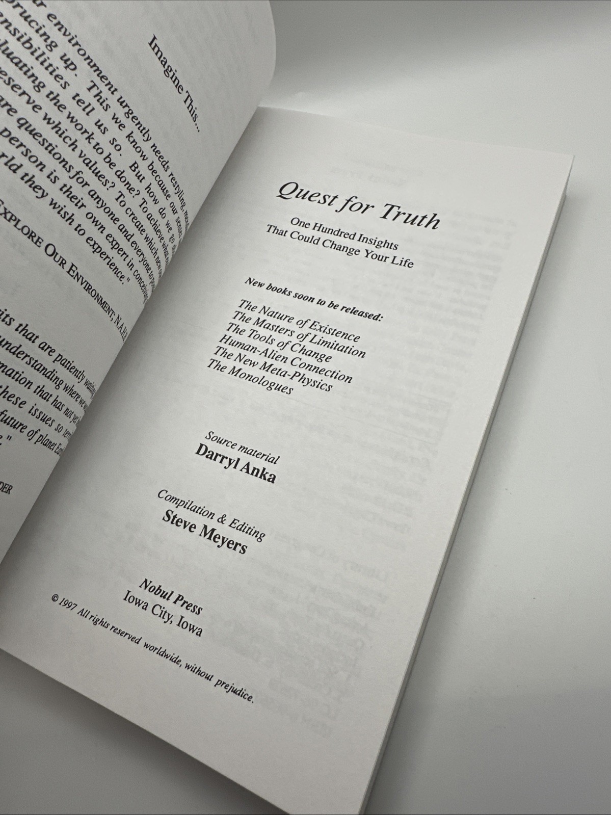 Quest for Truth : 100 Insights… by Darryl Anka & Steve Meyers (Paperback, 1997