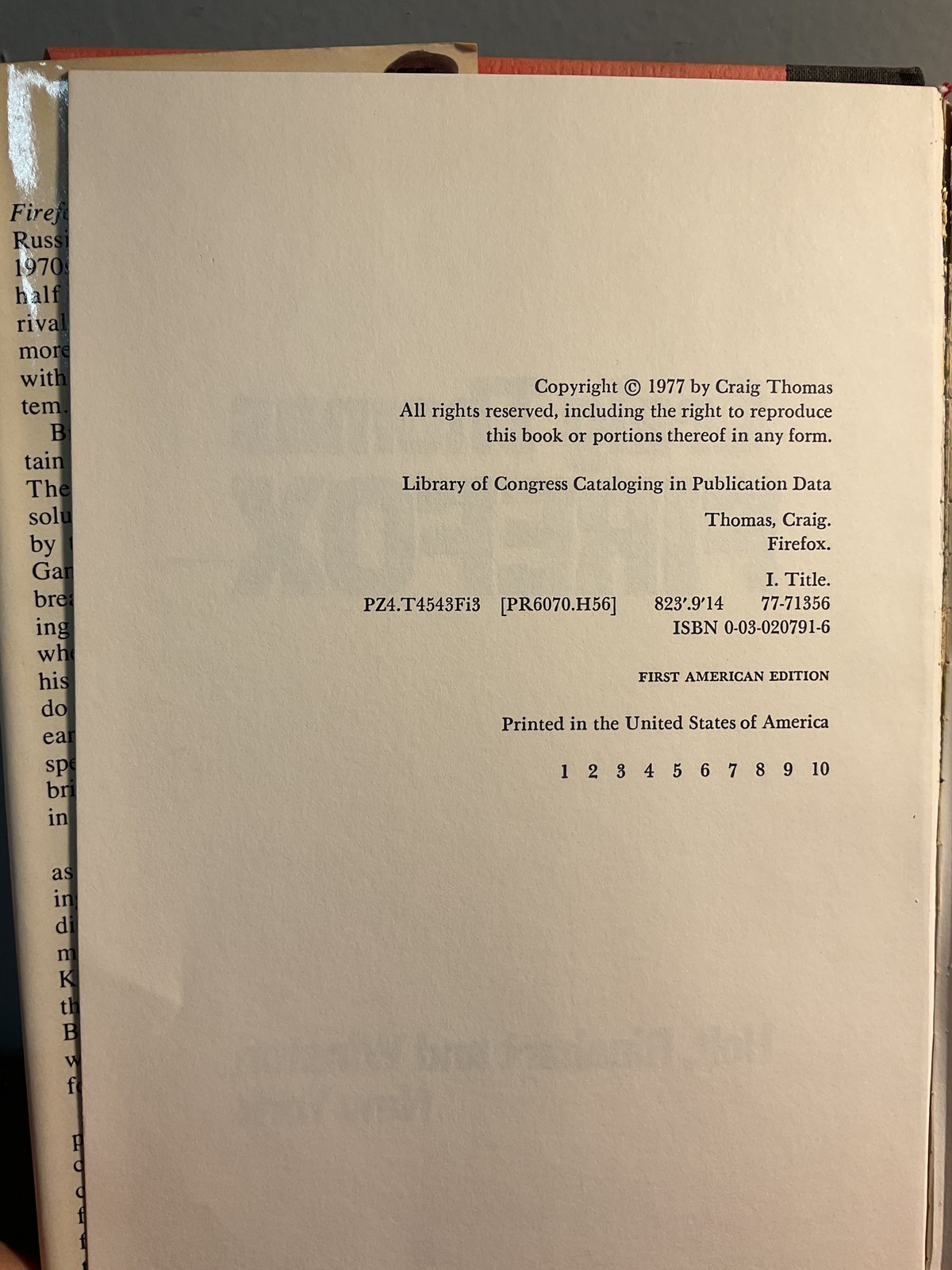 Firefox by Craig Thomas – First American Edition 1977 Hardcover Thriller Novel