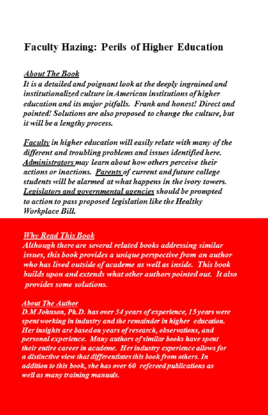 Faculty Hazing: Perils of Higher Education (2015 Paperback) 248 pages