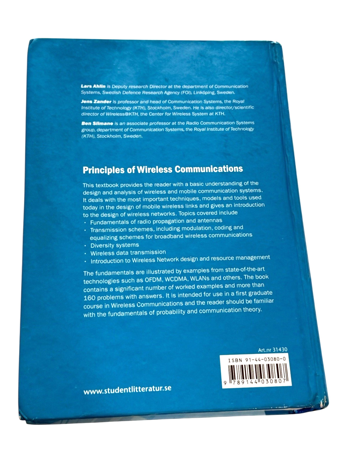 Principles of Wireless Communications by Lars Ahlin (Hardcover) 91-44-03080-0