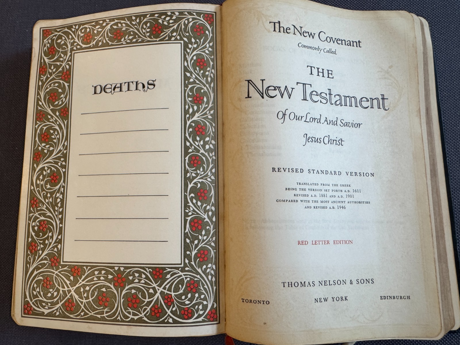 Holy Bible Red Letter Ed. Revised Standard Version Black Leather Nelson 1952