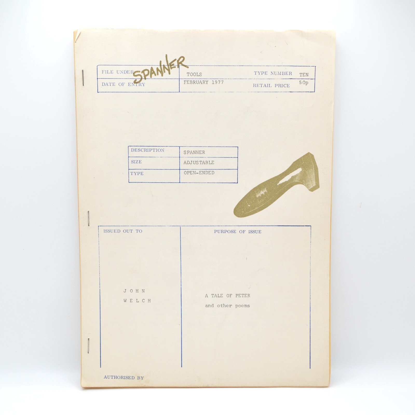 Spanner Ten (10), Allen Fisher, John Welch, London, 1977, Experimental Poetry