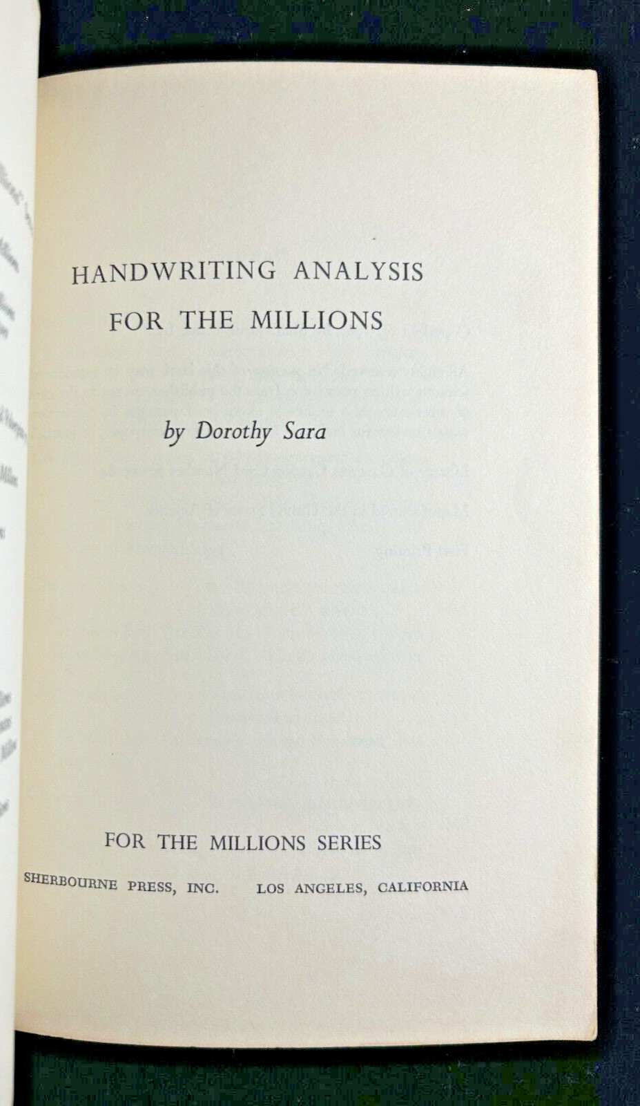 Handwriting Analysis for the Millions Dorothy Sara 1967 1st PB VG