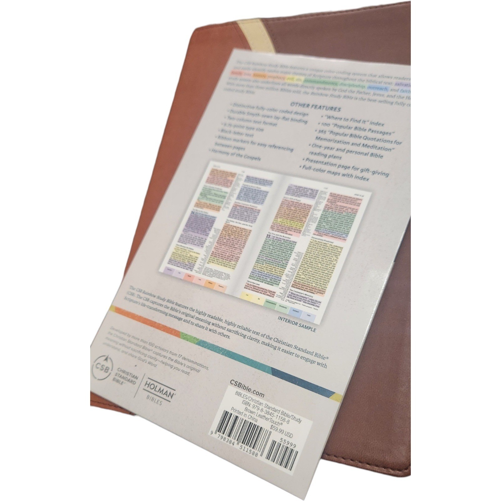 Holman CSB Rainbow Study Bible Brown LeatherTouch Christian Standard Bible