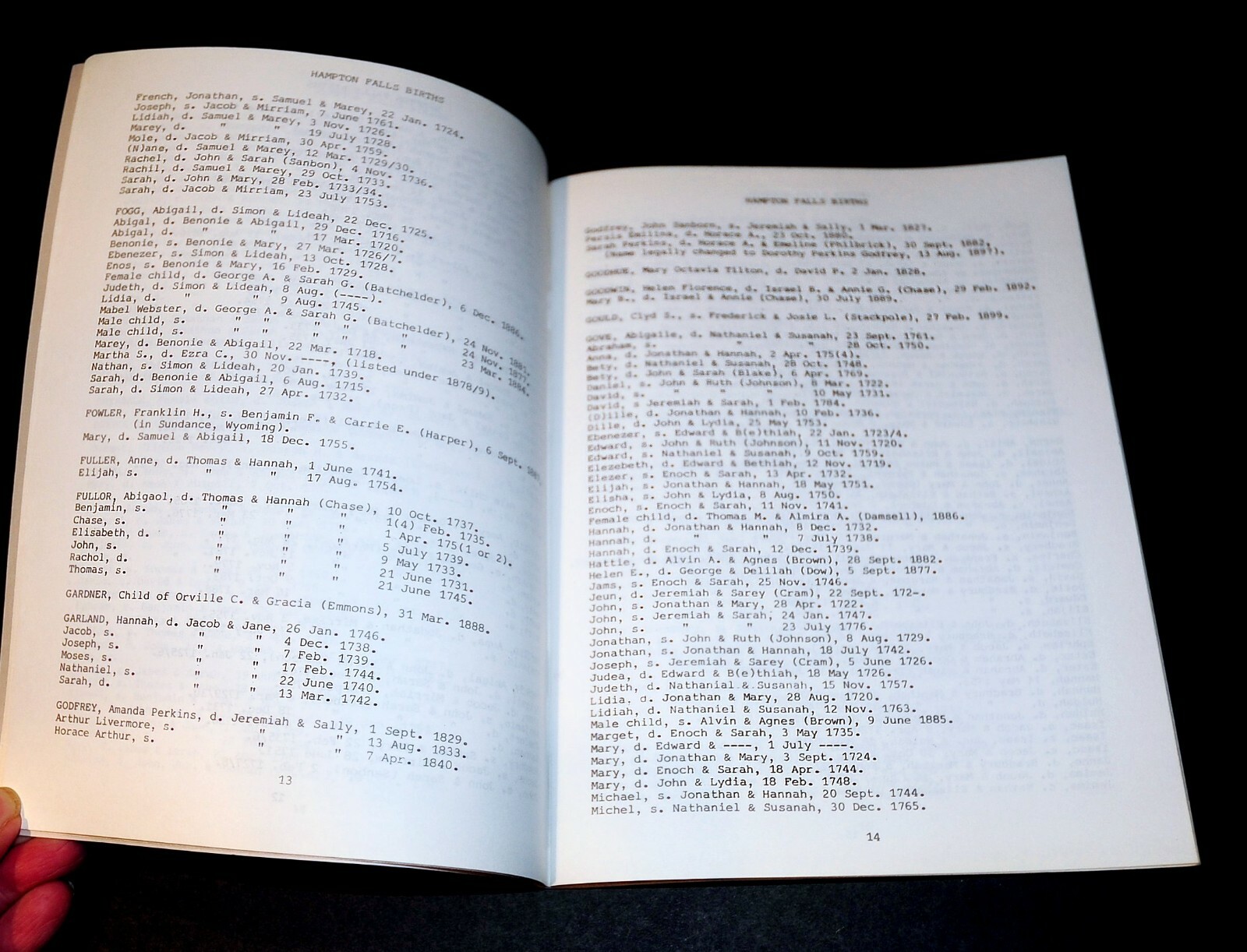 ‘Hampton Falls NH Vital Statistics’ Town Records thru 1899 by Nichipar 184 Pages