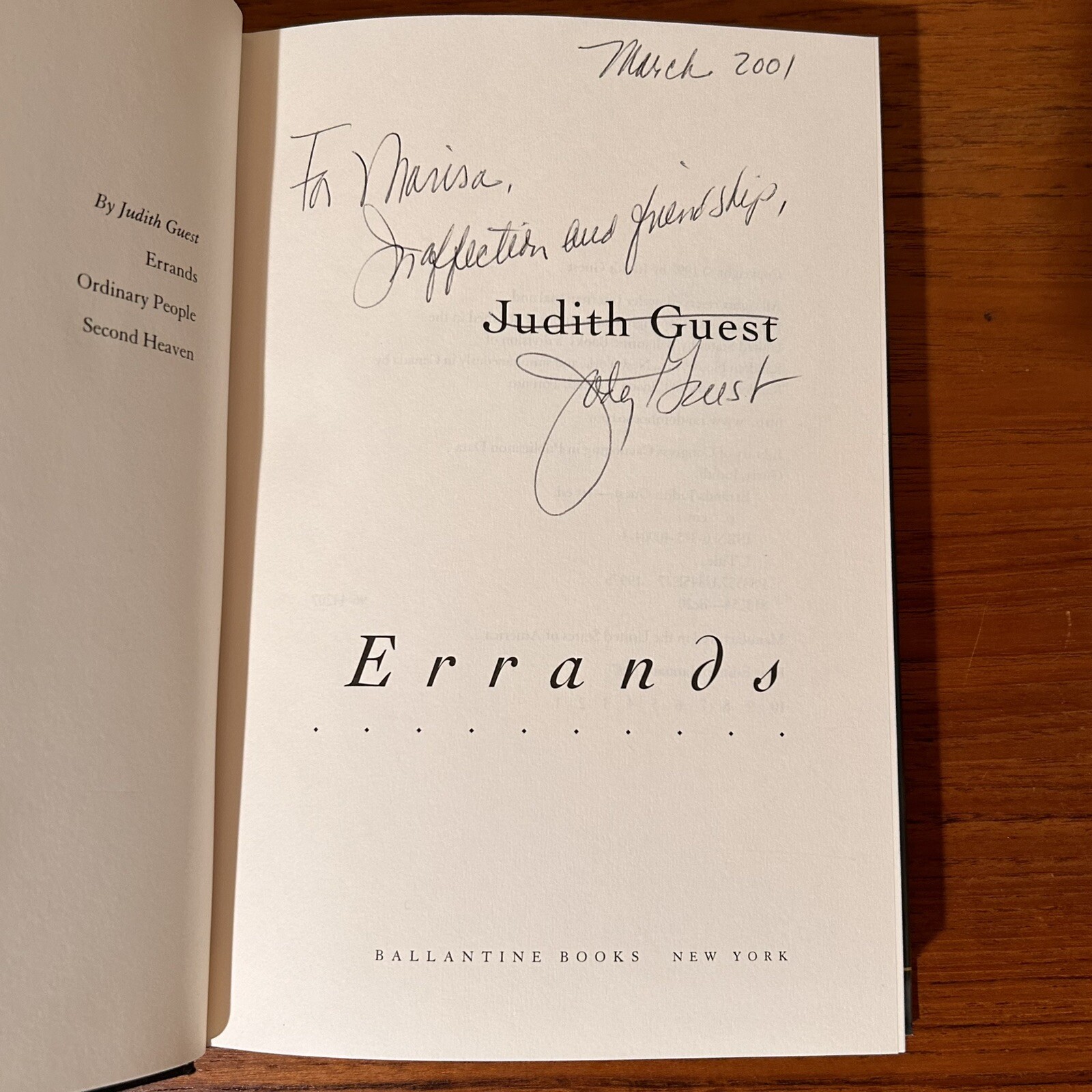 ERRANDS / Judith Guest / Signed 1st Ed. / Ordinary People / LIKE NEW