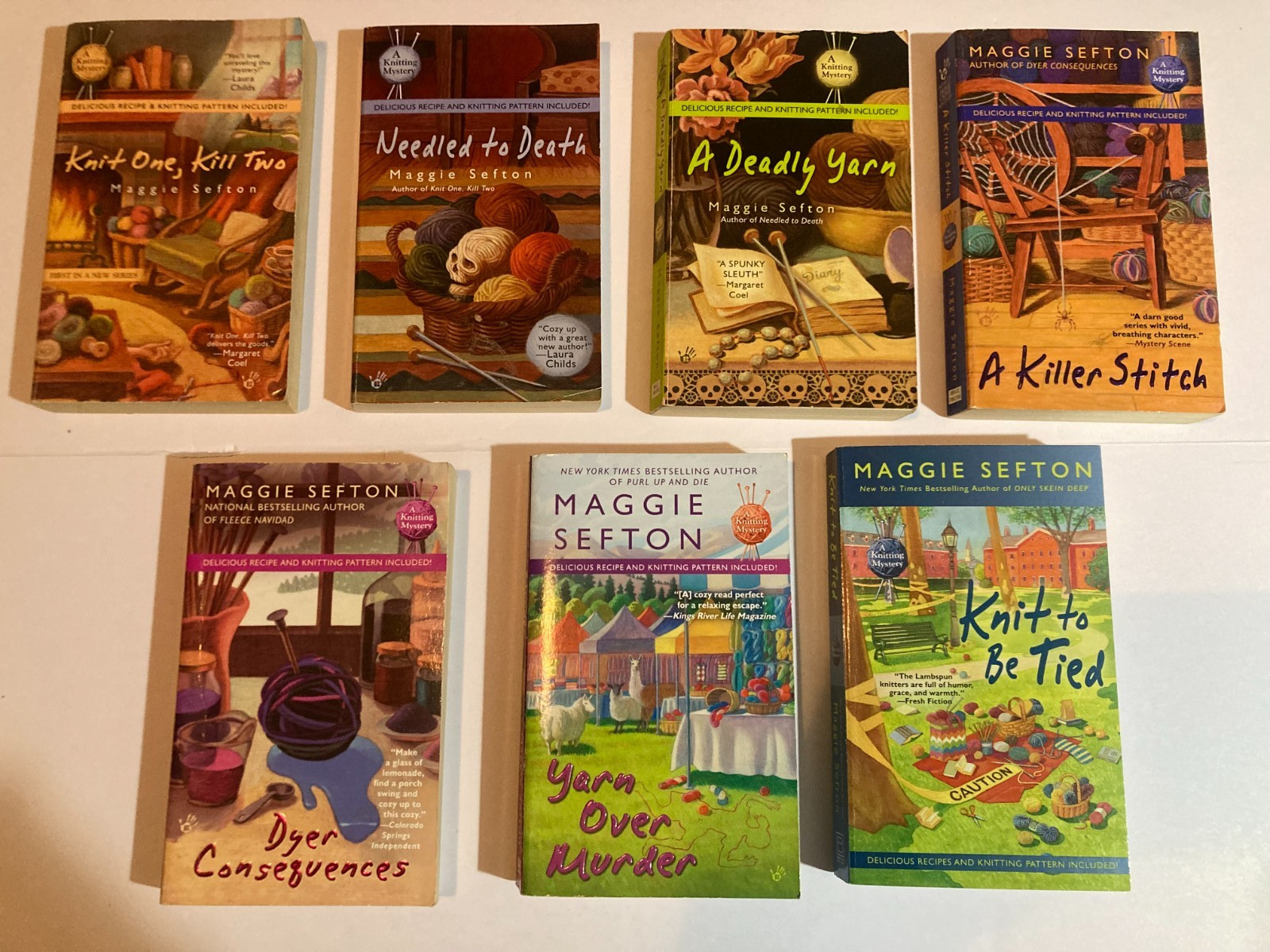 lot MAGGIE SEFTON Prime Crime KNITTING MYSTERY Knit One DEADLY YARN Lot of 7