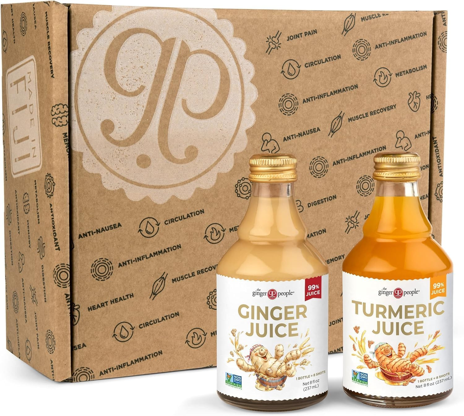 Ginger & Turmeric Juice Set | Digestion + Anti-Inflammatory | 8 Fl Oz (Pack of 2