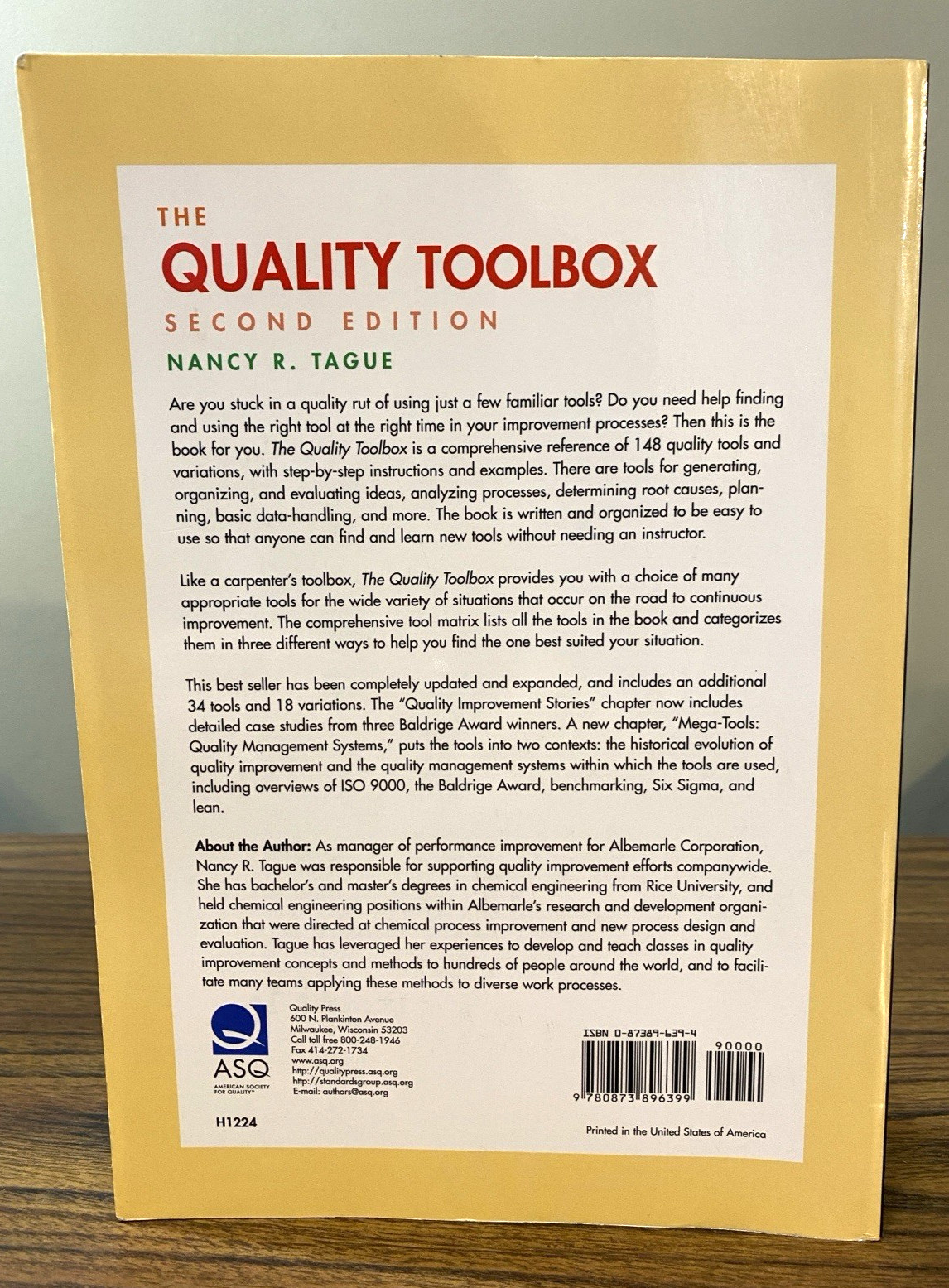 Quality Toolbox 2nd Ed Nancy Tague – ASQ Press – Quality Tools, Six Sigma, ISO