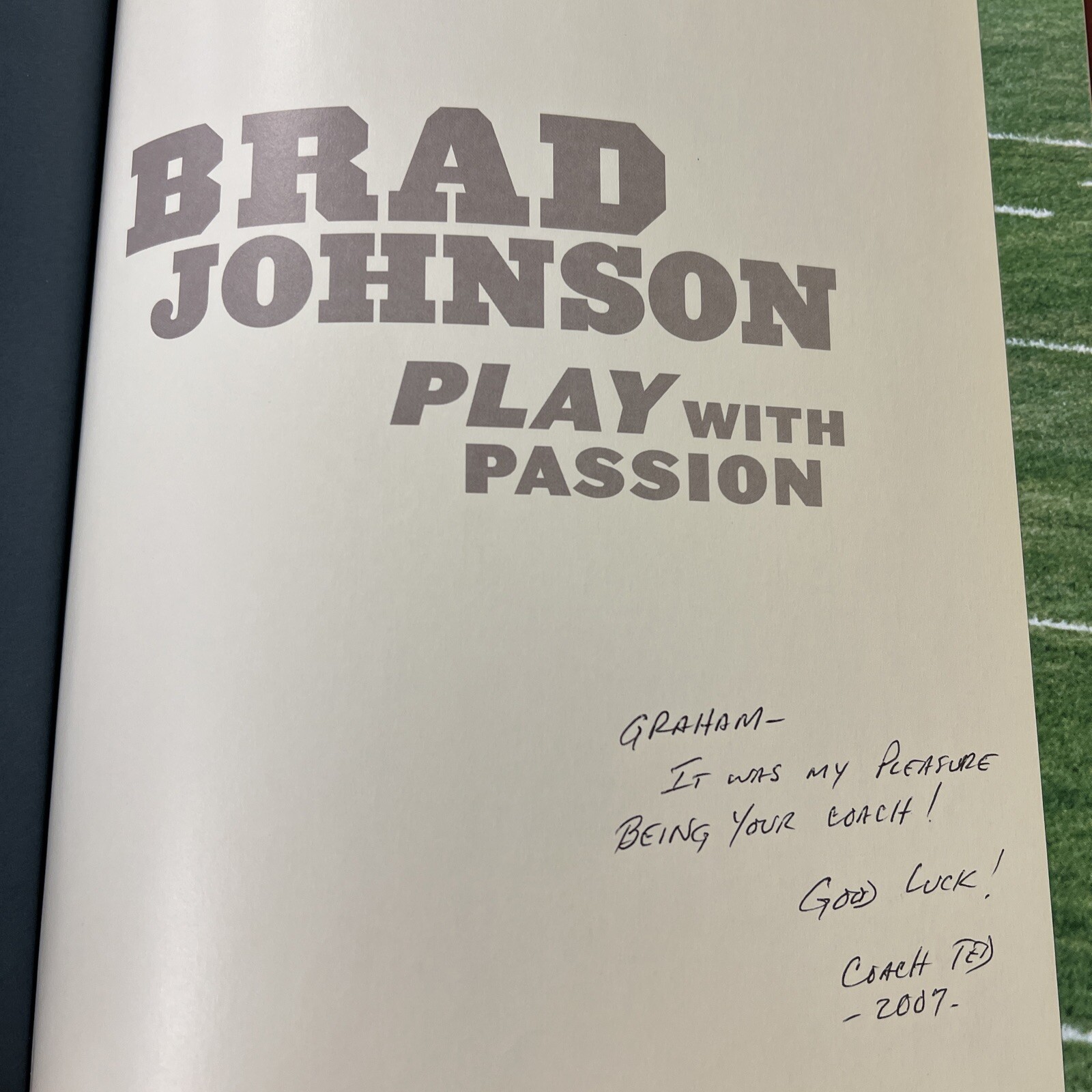 Tampa Bay Buccaneers Football SIGNED Greg Brown HC Brad Johnson Play Passion