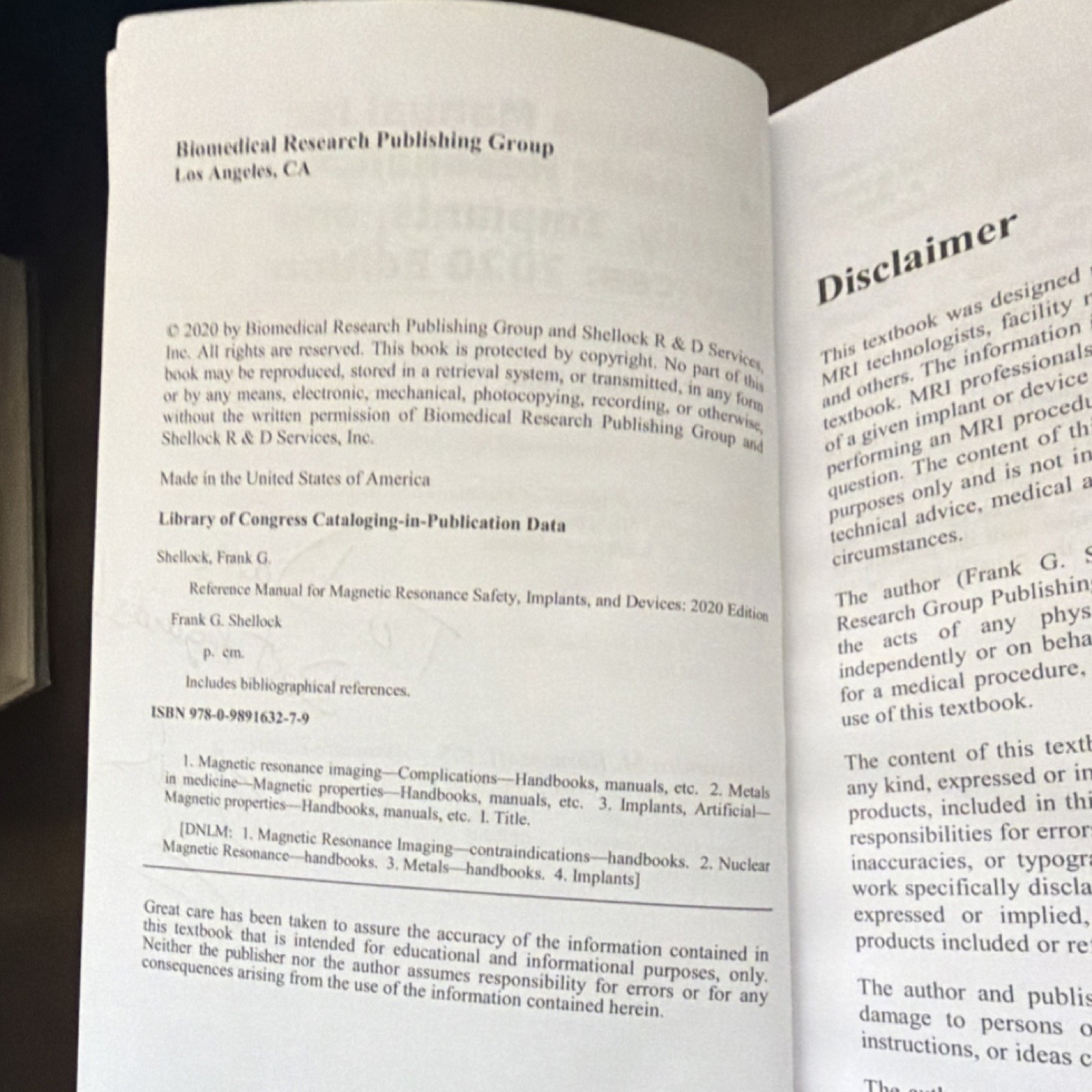 Frank G. Shellock Reference Manual Magnetic Resonance Safety Paperback 2020