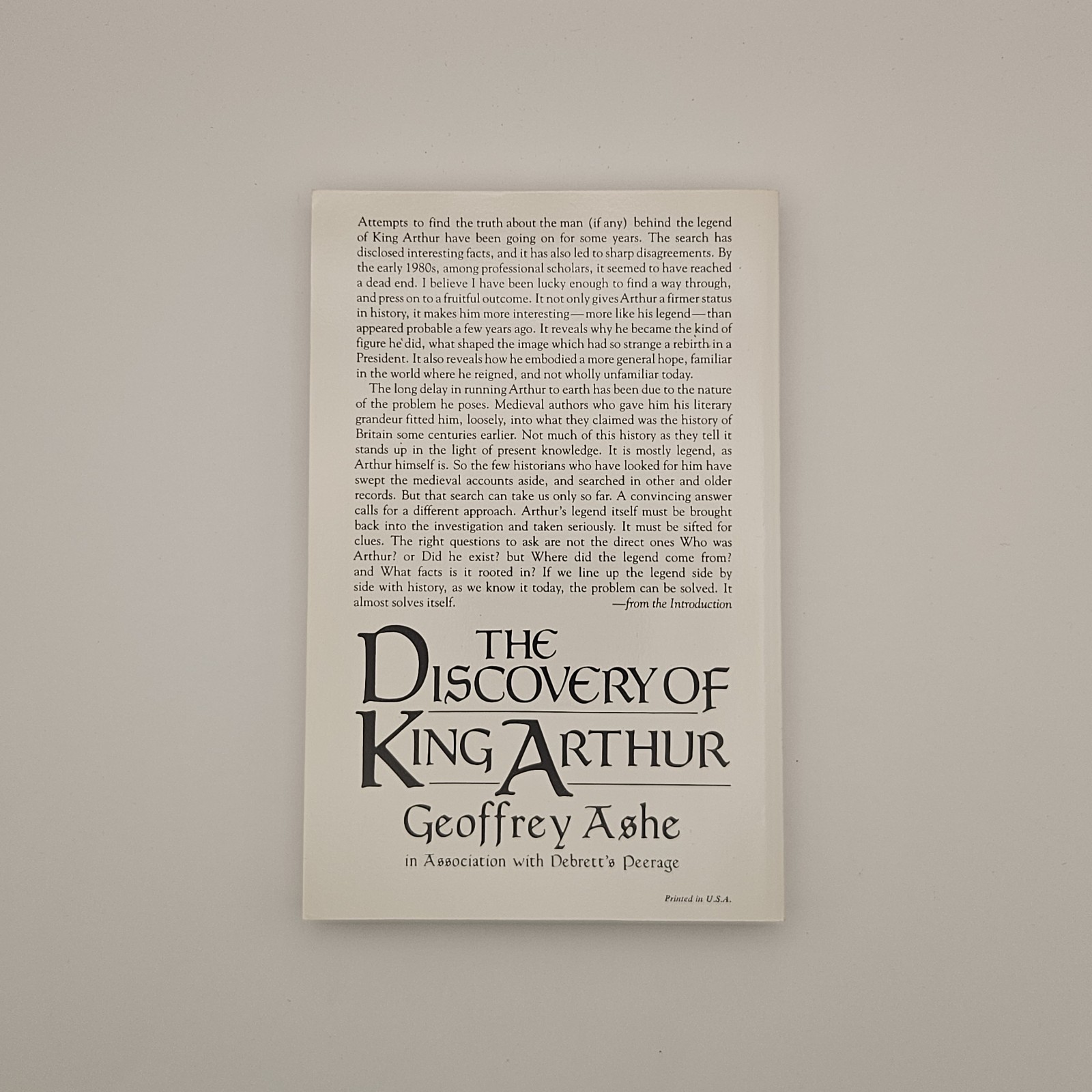 The Discovery of King Arthur Geoffrey Ashe 1985 Paperback Anchor Press