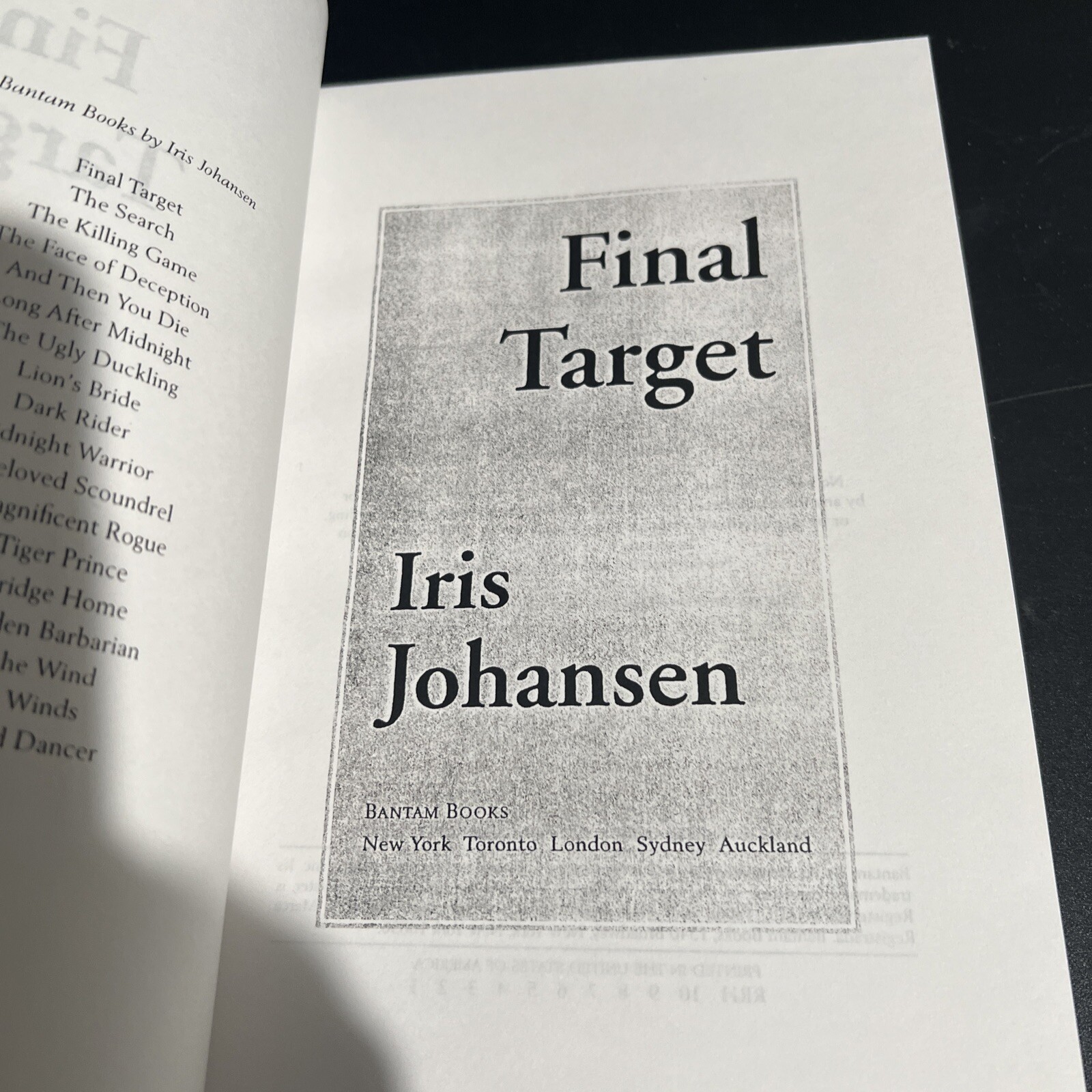 Advance Reading Copy Uncorrected Proof Final Target Iris Johansen Trade PB 2001
