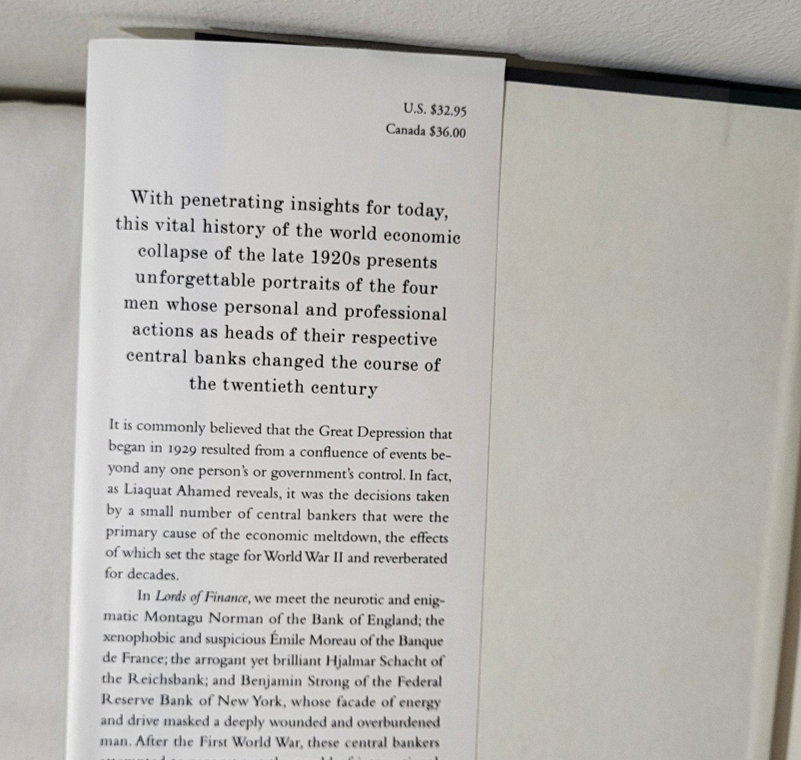 Lords of Finance The Bankers Who Broke the World Hardcover DJ The Penguin Press