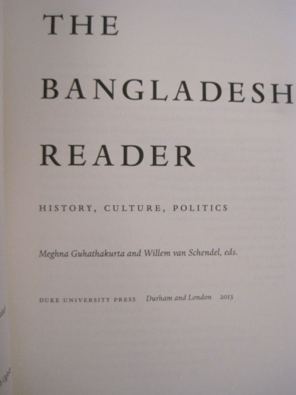 Bangladesh Reader : History, Culture, Politics (SC OVSZ)