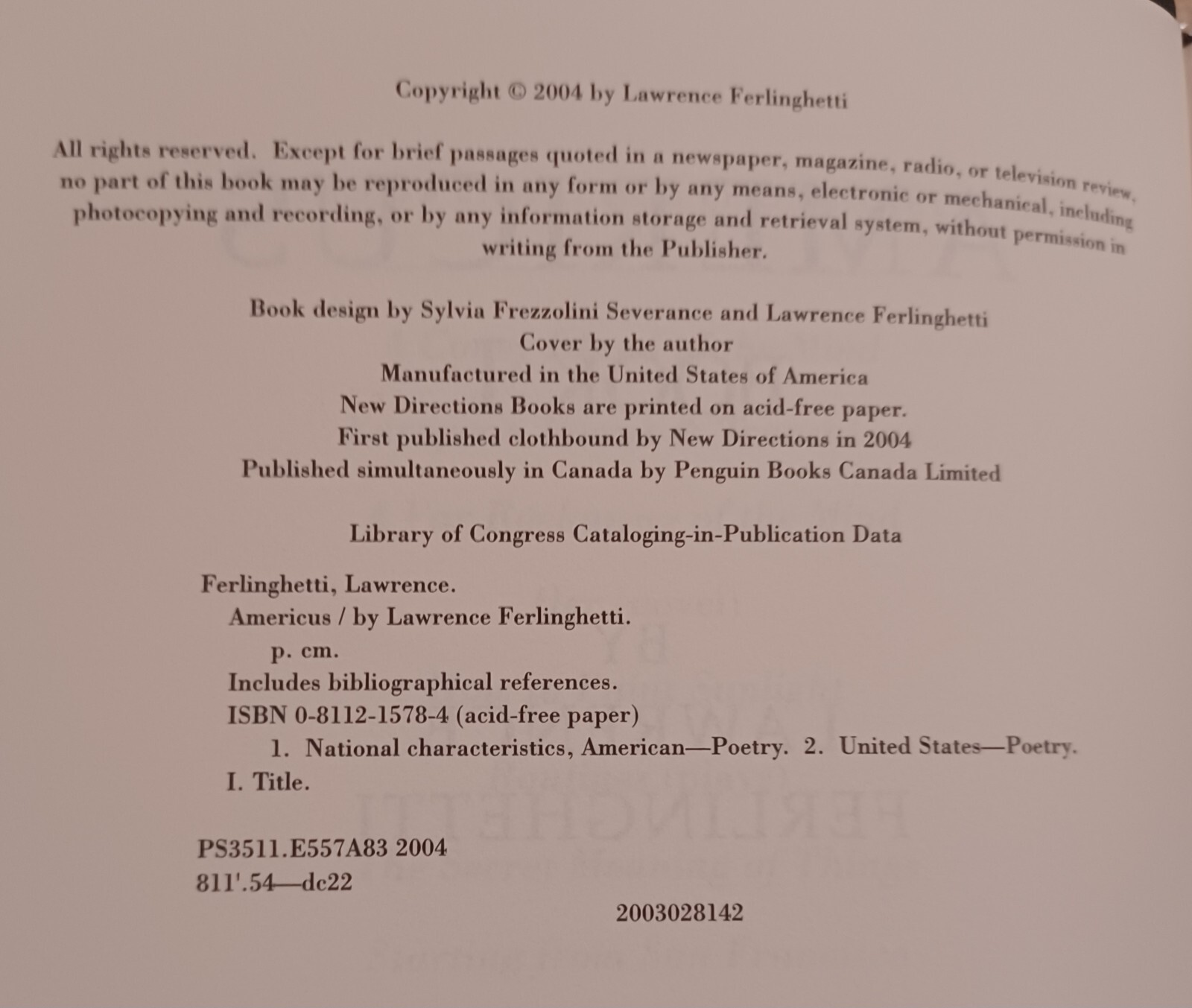 Lawrence Ferlinghetti, Americus I. Unread First Edition Hardcover. Nice.