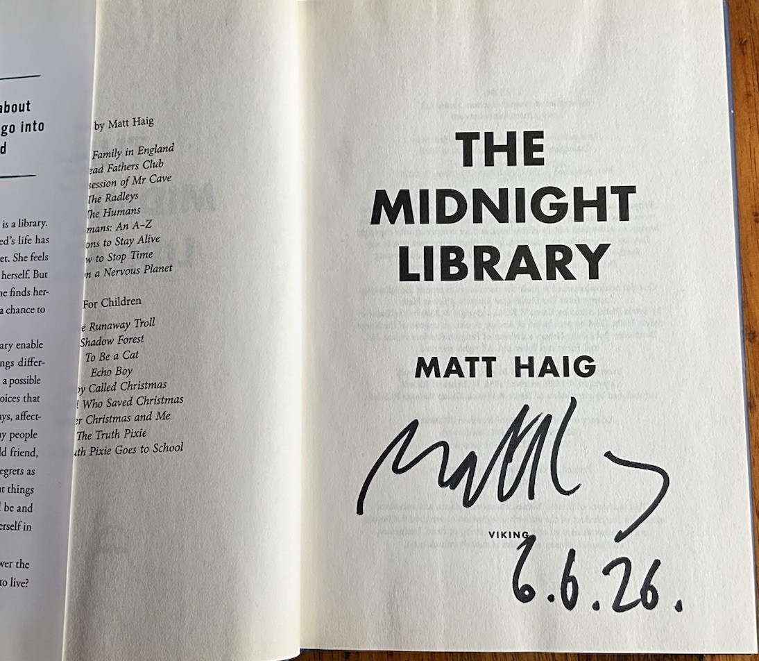 Matt Haig- The Midnight Library -Signed & Dated HC 29th Print 2020
