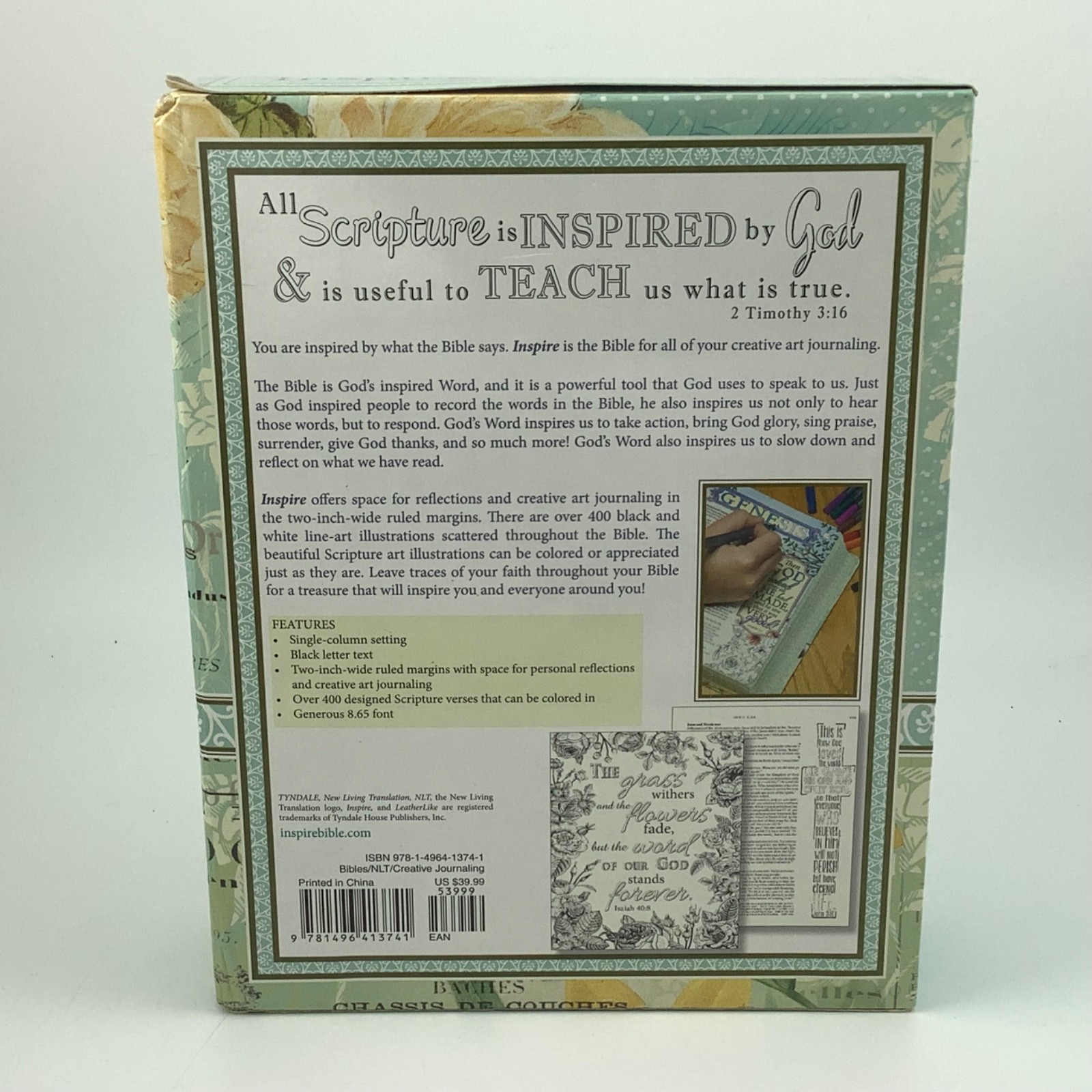 Inspire Creative Journal Coloring Bible New Living Translation Softcover Tyndale