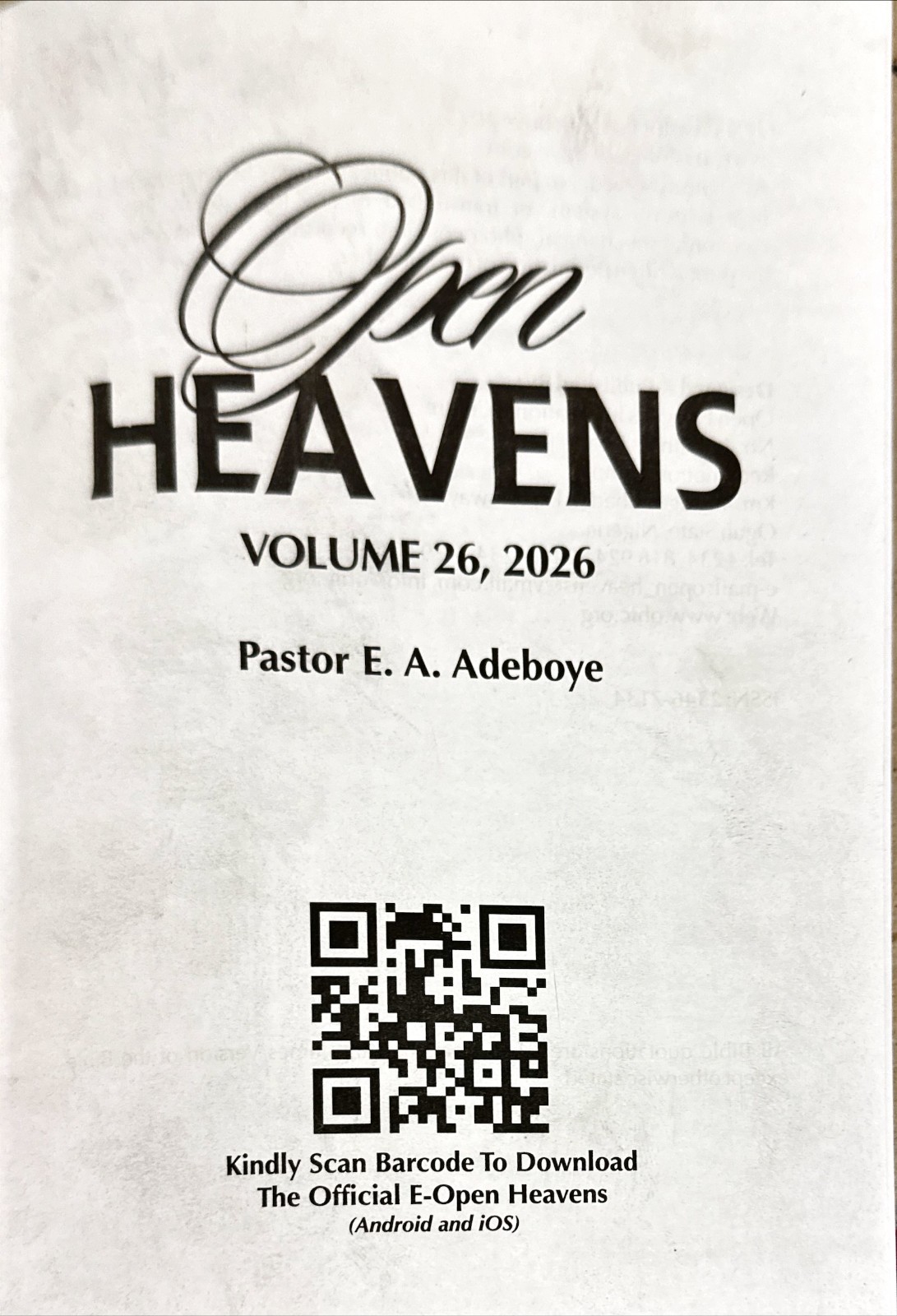 Open Heavens Vol. 26, 2026 by Pastor E.A. Adeboye
