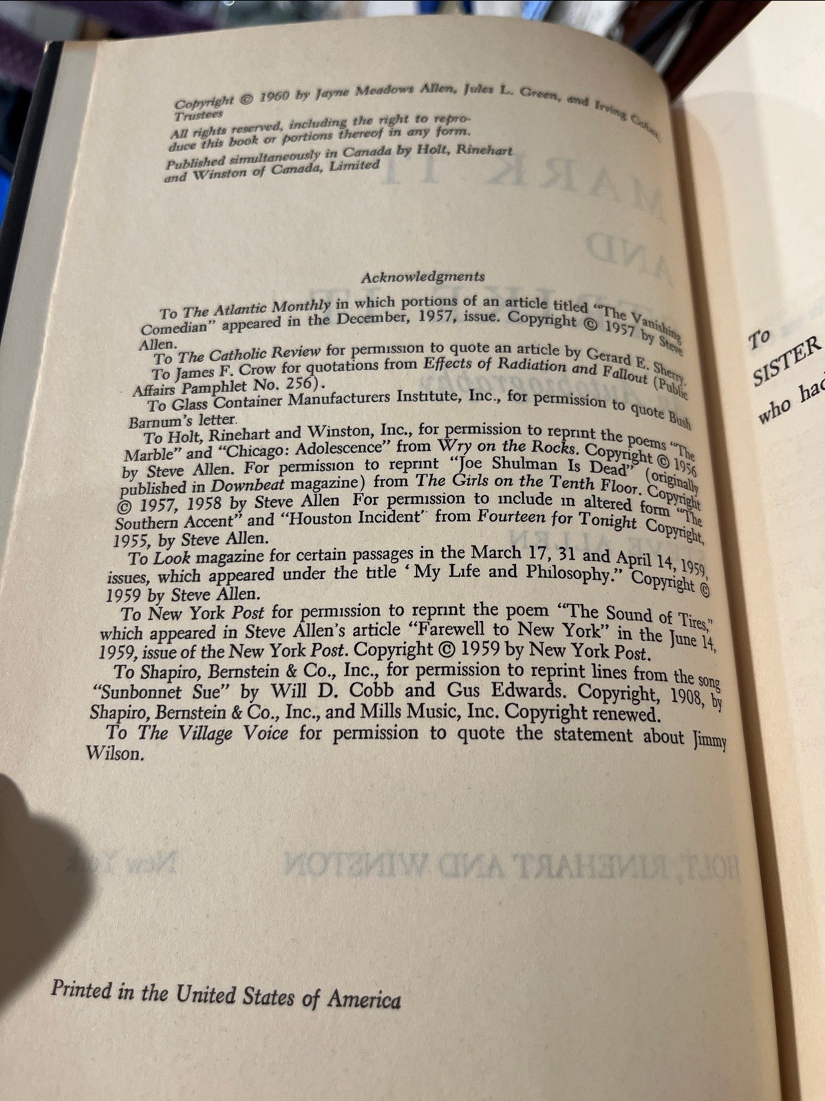Steve Allen Autobiography Mark It and Strike It, 1960