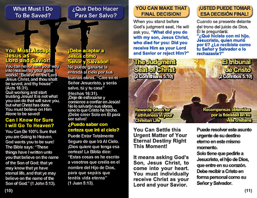 ENGLISH & SPANISH, RAPTURE BIBLE Tracts, 40 Units in 2 Covers, 20 Pages Each
