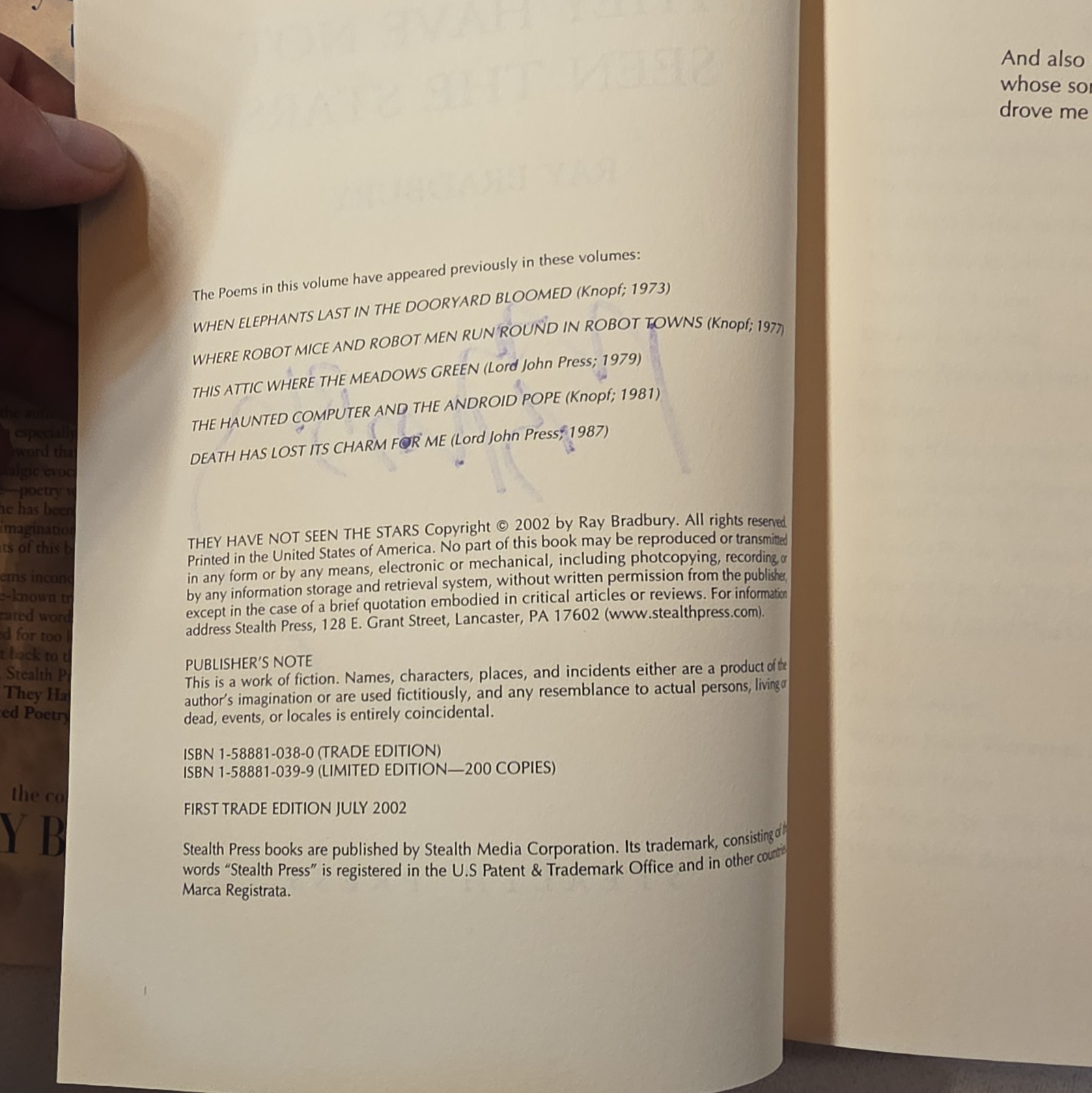 (Signed) Ray Bradbury They Have Not Seen the Stars 1st Trade Edition