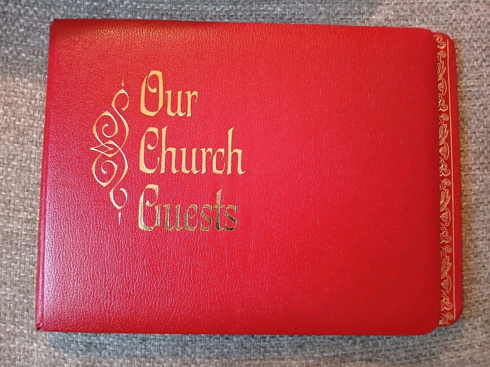 Our Church Guests Book Large 8 1/2″ x 11 1/2″ Red Leather Gilt Gold New 50 Pages