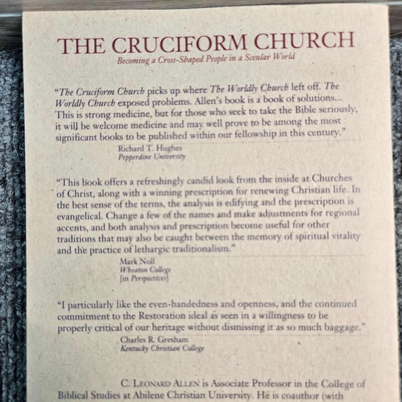 Cruciform Church C Leonard Allen 2nd Ed ACU