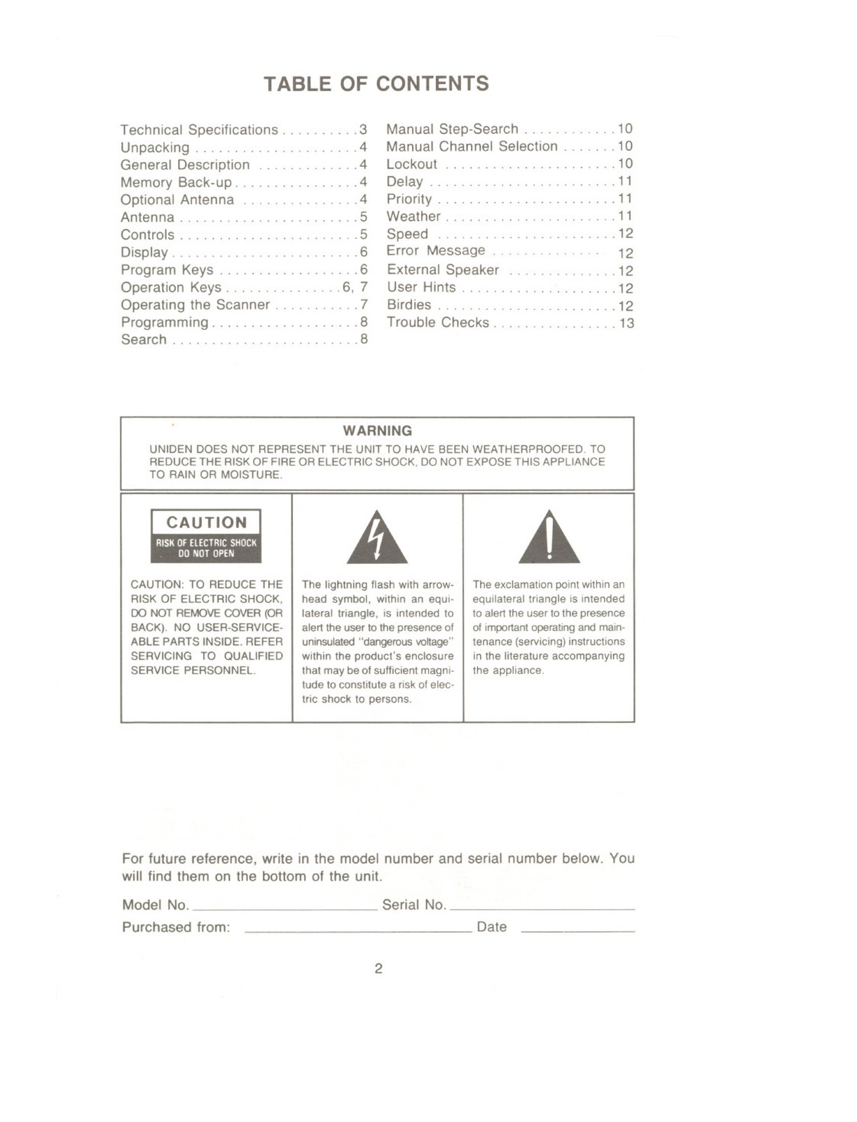 UNIDEN UBC175XL Scanner User Manual – RUGGED WIRE BIND – PROTECTIVE COVERS