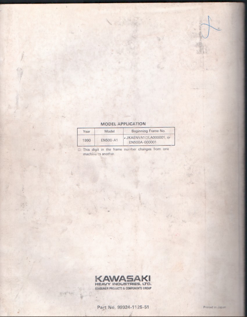 Kawasaki Vulcan 500 EN500 Service Manual Supplement 99924-1125-51 MN3059