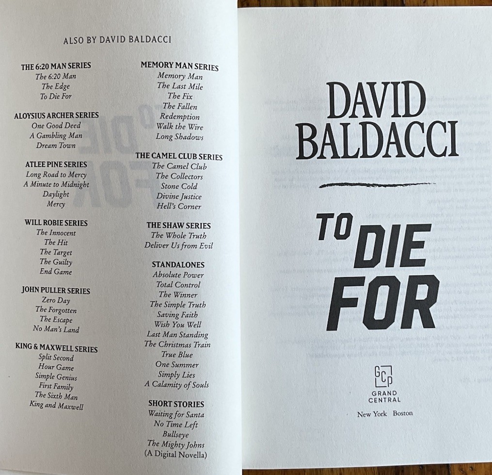 David Baldacci- To Die For -Signed 1st/1st 2024 HC/DJ Unread
