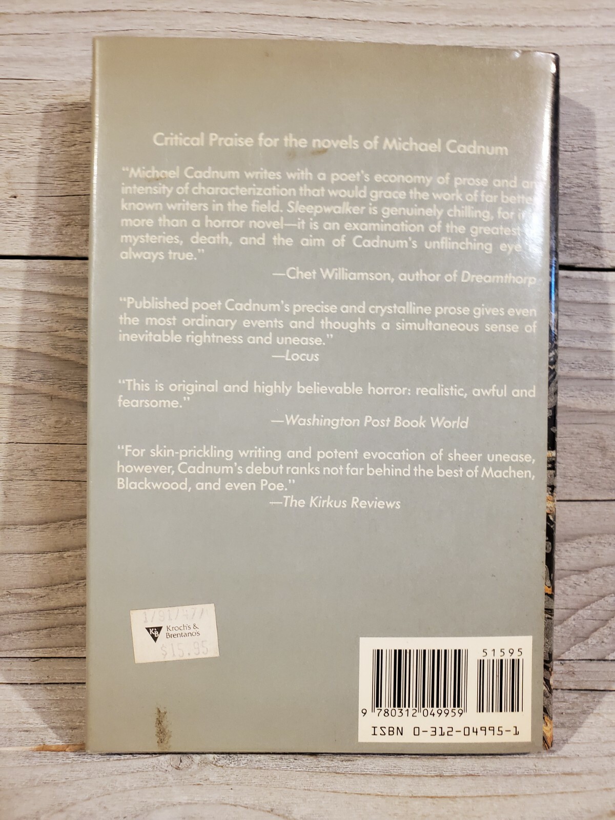 Sleepwalker by Michael Cadnum (St. Martin’s Press, 1991) hardcover