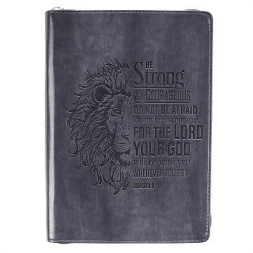 Strong & Courageous Classic Lux-Leather Zip Journal (Leather / Fine Binding)