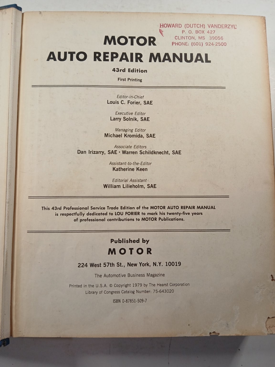 MOTOR Auto Repair Manual 1980 43rd Edition First Printing Professional Trade