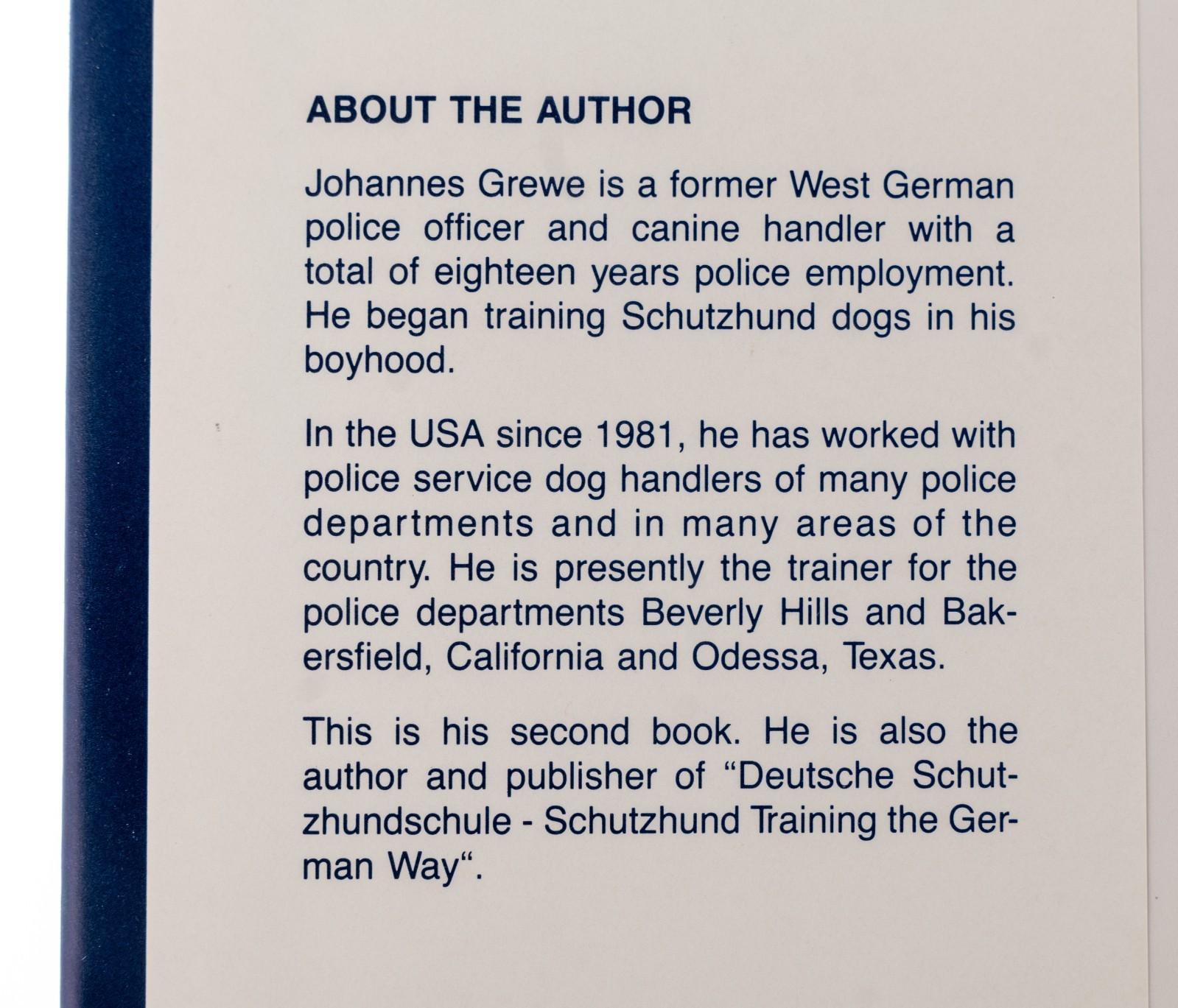The Police Service Dog 1989 Johannes Grewe Quality Press HC DJ Used