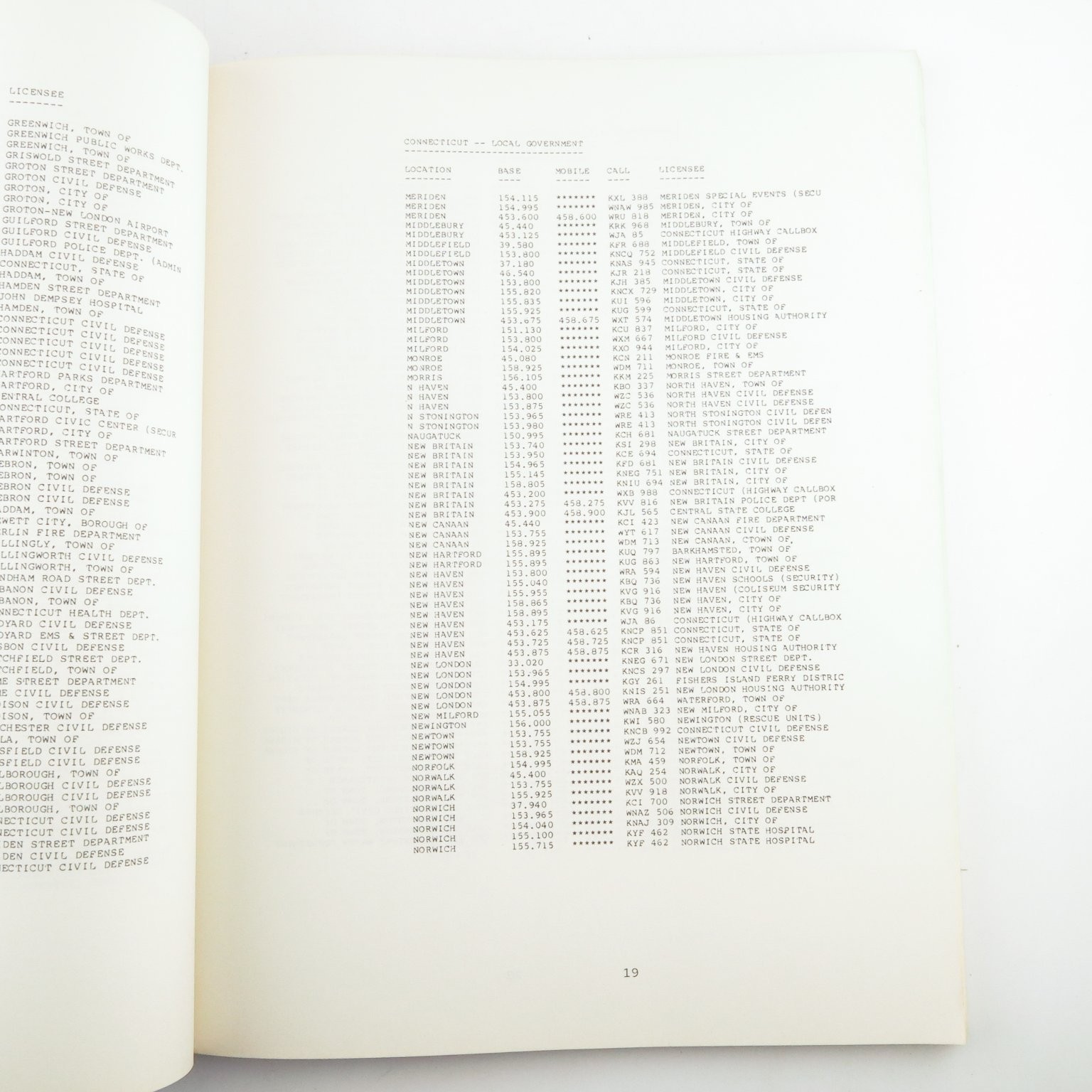 Betty Bearcat Frequency Directory New England Region 1986 Uniden